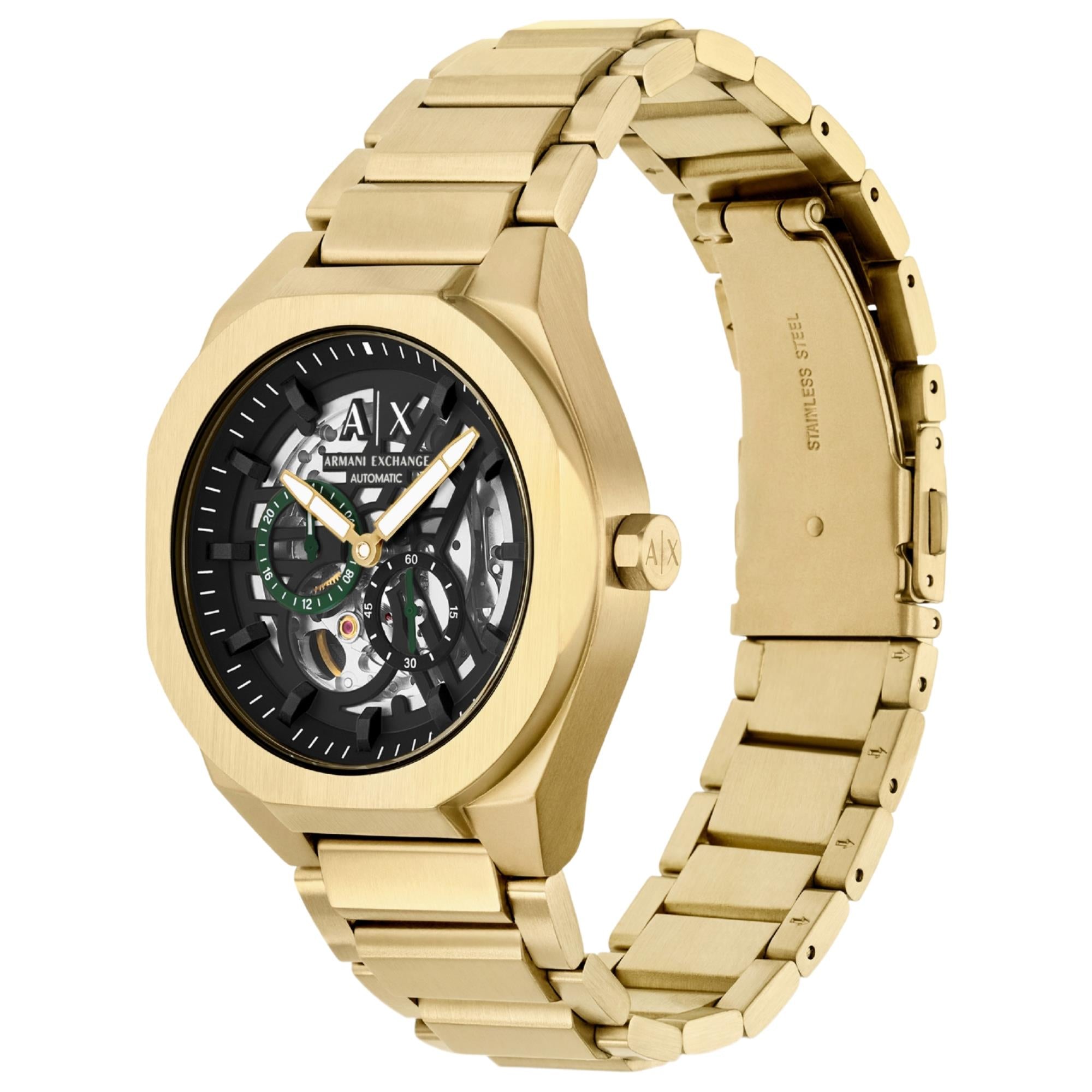 Armani Exchange Sync 44mm Skeleton Black Dial Steel Mens Quartz Watch AX4194