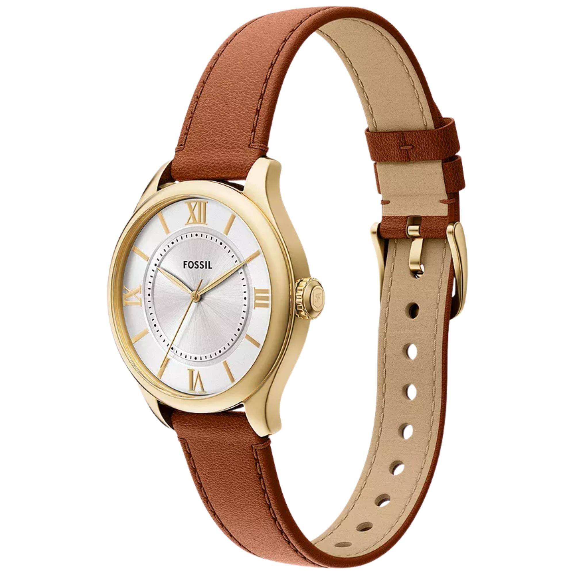 Fossil Gilmore 28mm Silver Dial Leather Ladies Quartz Watch ES5423