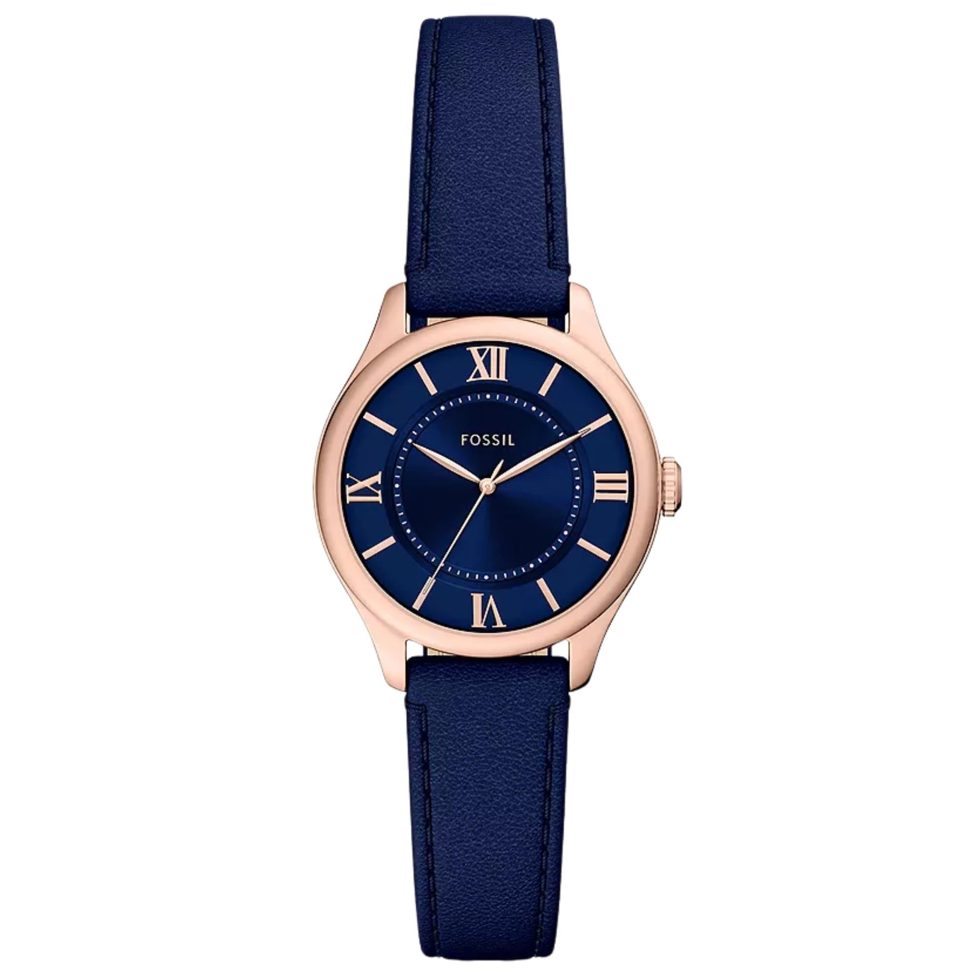 Fossil Gilmore 28mm Blue Dial Leather Ladies Quartz Watch ES5424