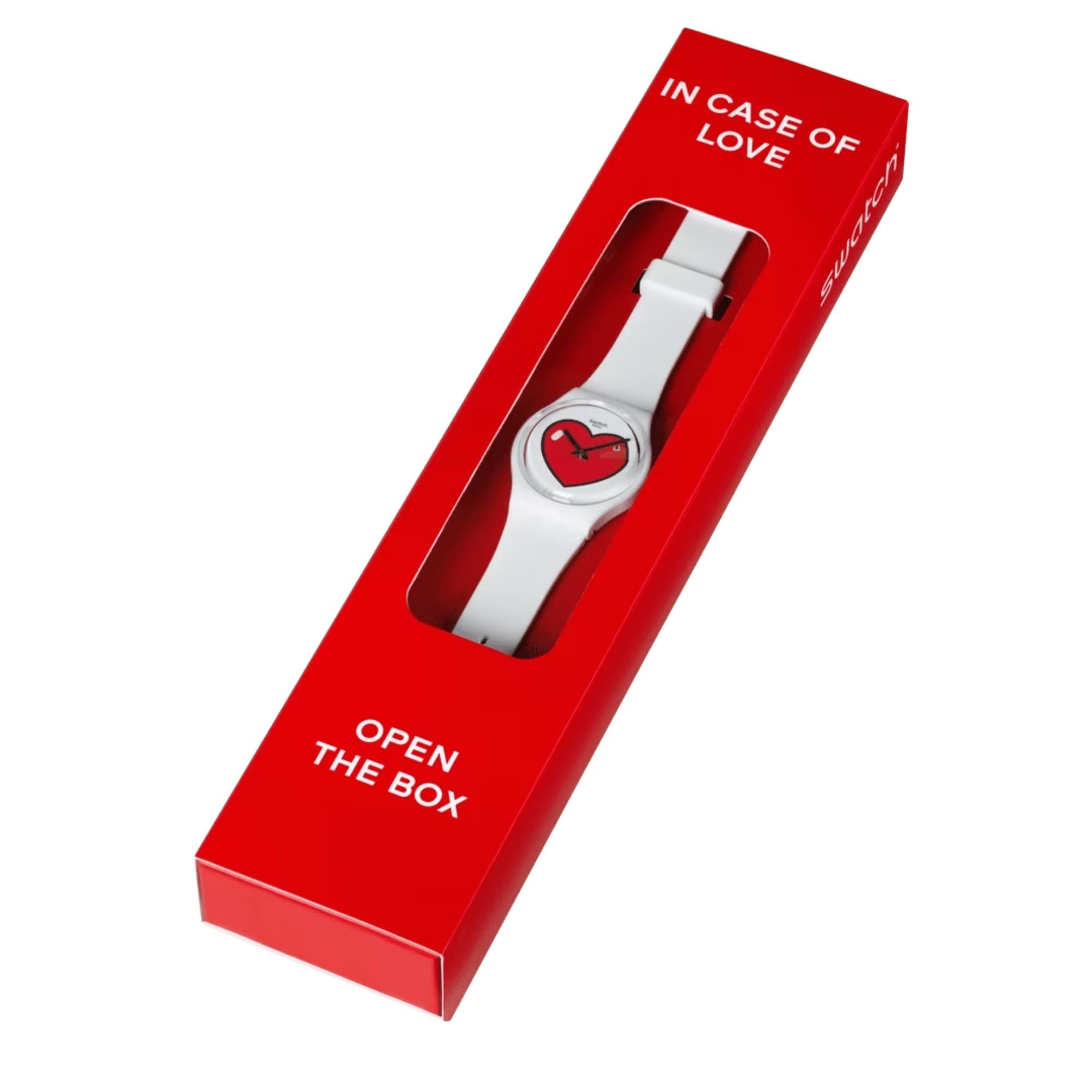 Swatch Originals 34mm LOVE O'CLOCK White Dial Silicone Quartz Watch GW718