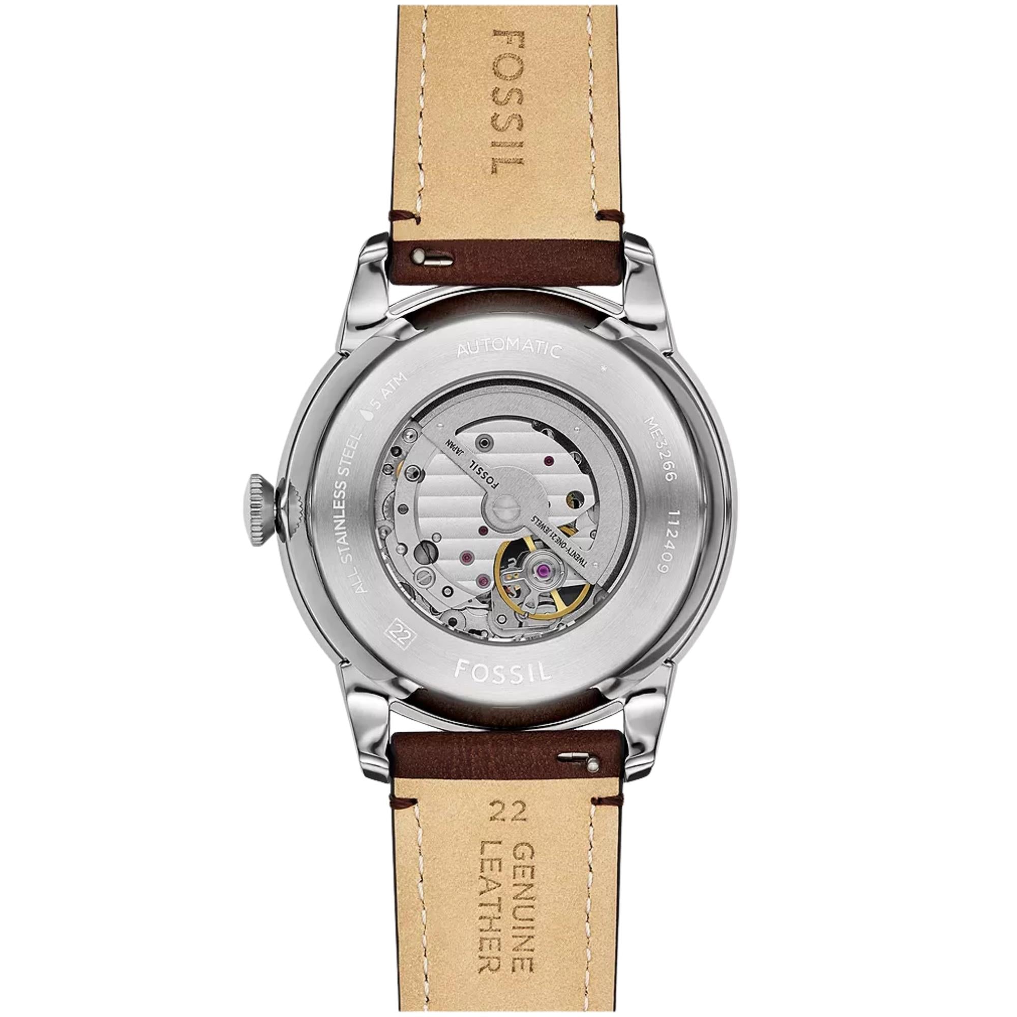 Fossil Townsman 44mm Open Heart Cream Dial Leather Mens Automatic Watch ME3266