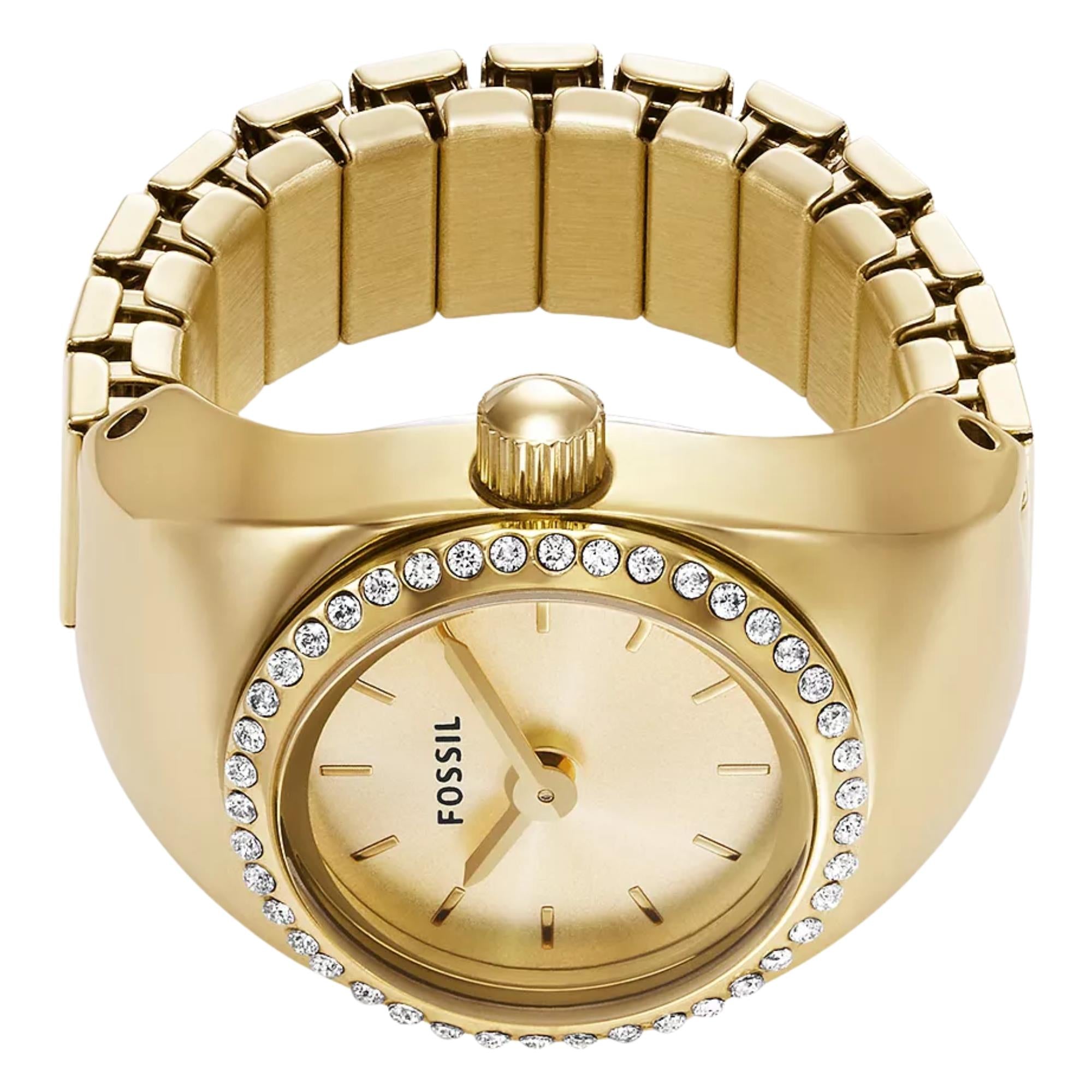 Fossil 15mm Gold Dial Steel Ladies Quartz Watch Ring ES5319