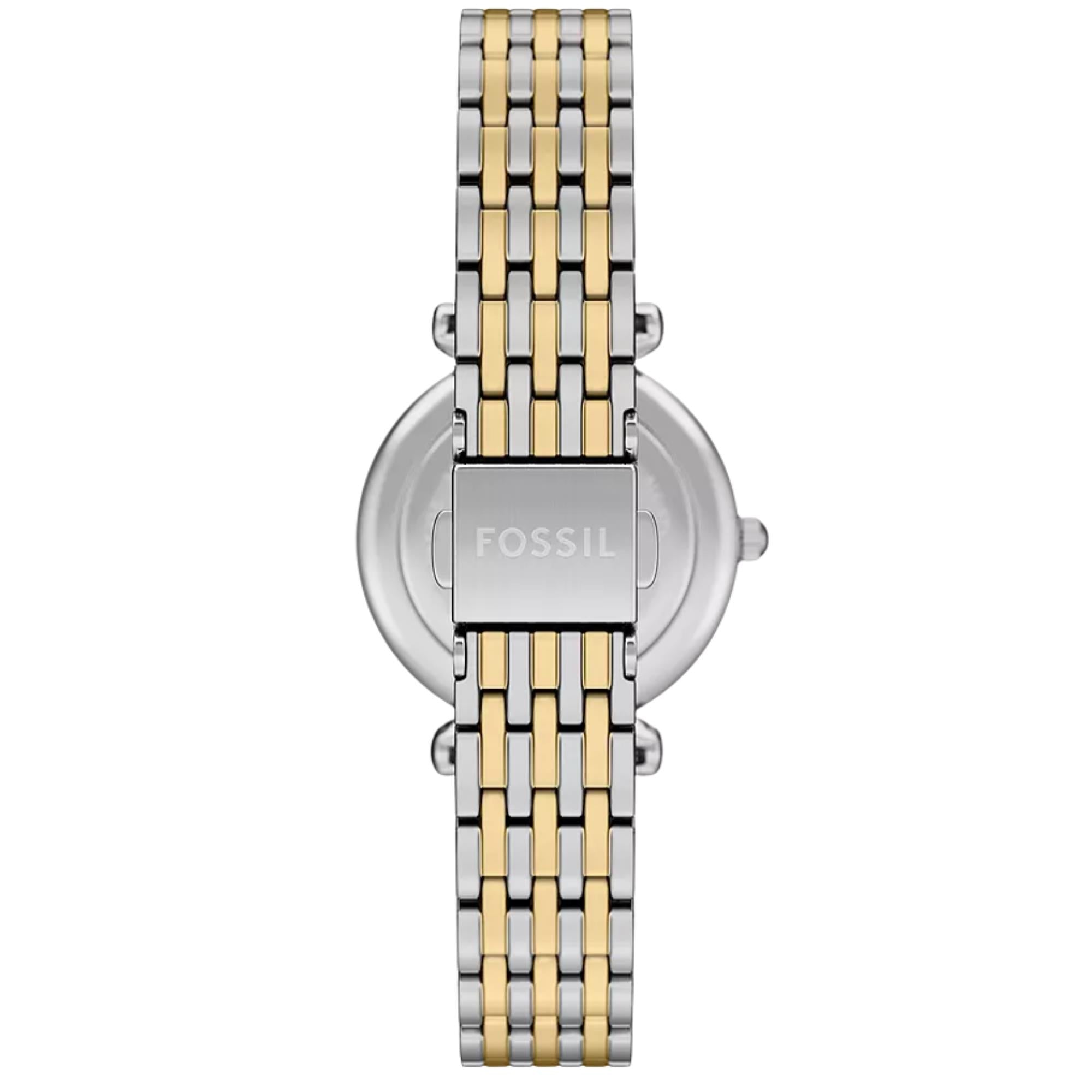 Fossil Carlie 28mm Blue Dial Steel Ladies Quartz Watch ES5438