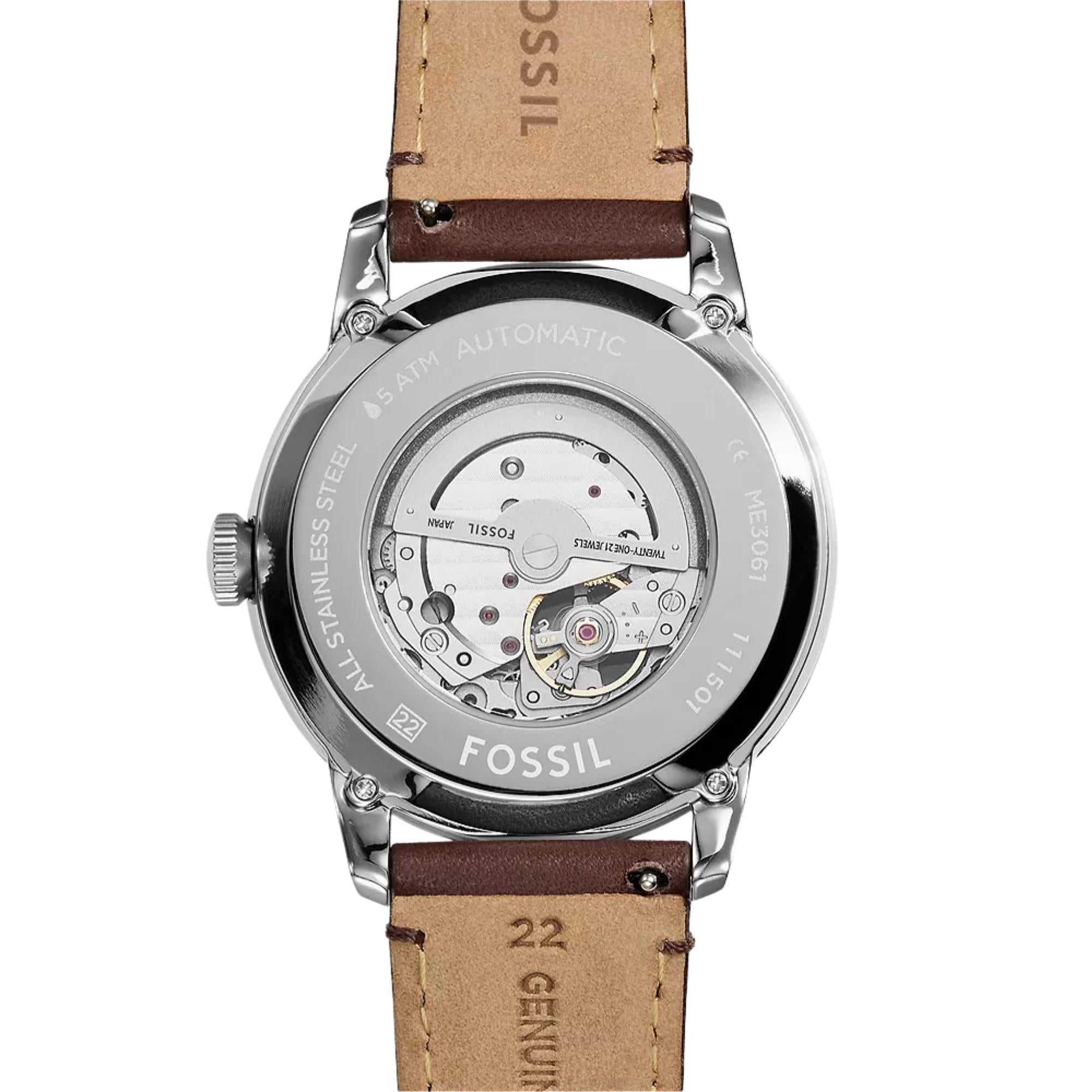 Fossil Townsman 45mm Open Heart Black Dial Leather Mens Automatic Watch ME3061