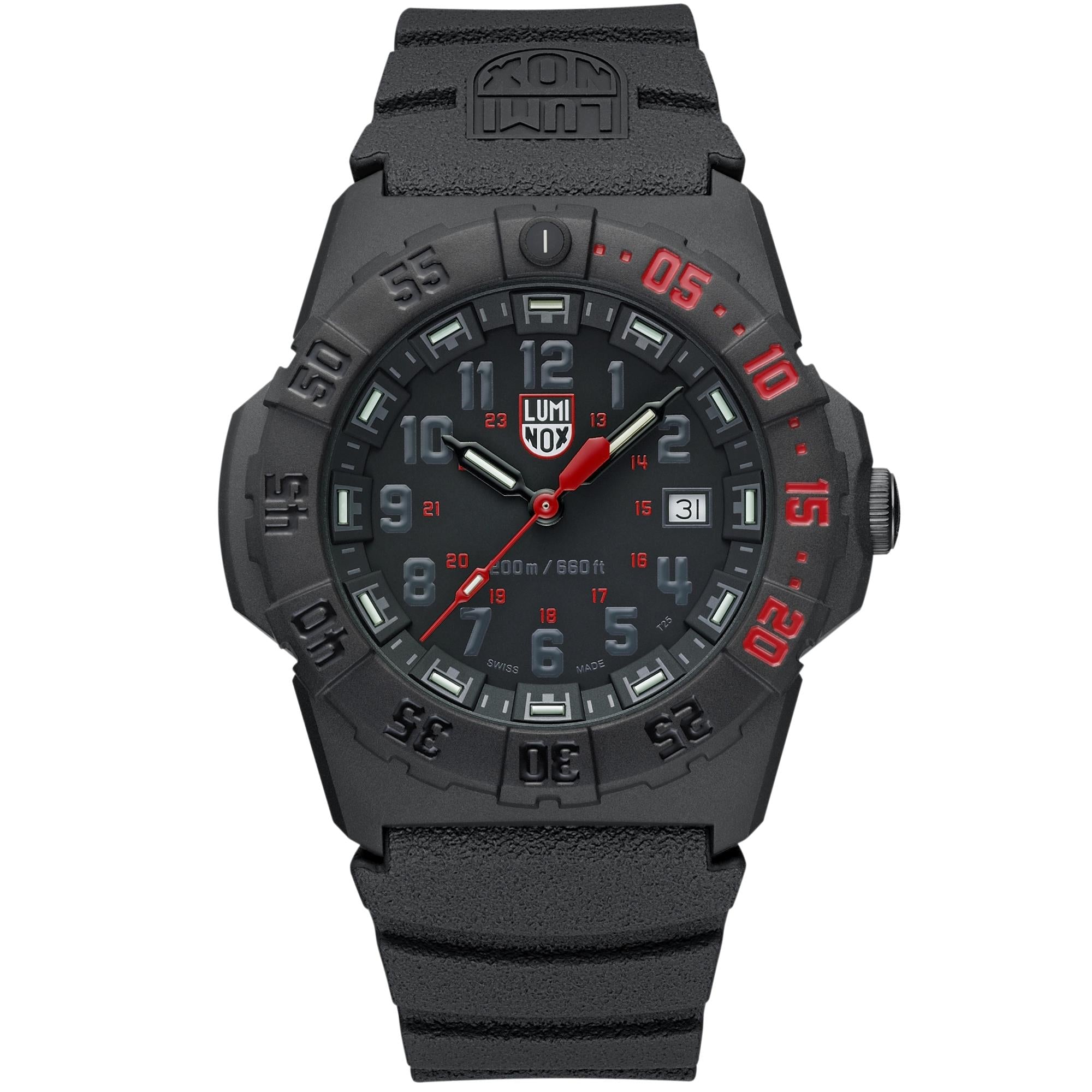 Luminox Navy SEAL 3550 Series 44mm Black and Red Dial Rubber Mens Quartz Watch XS.3565