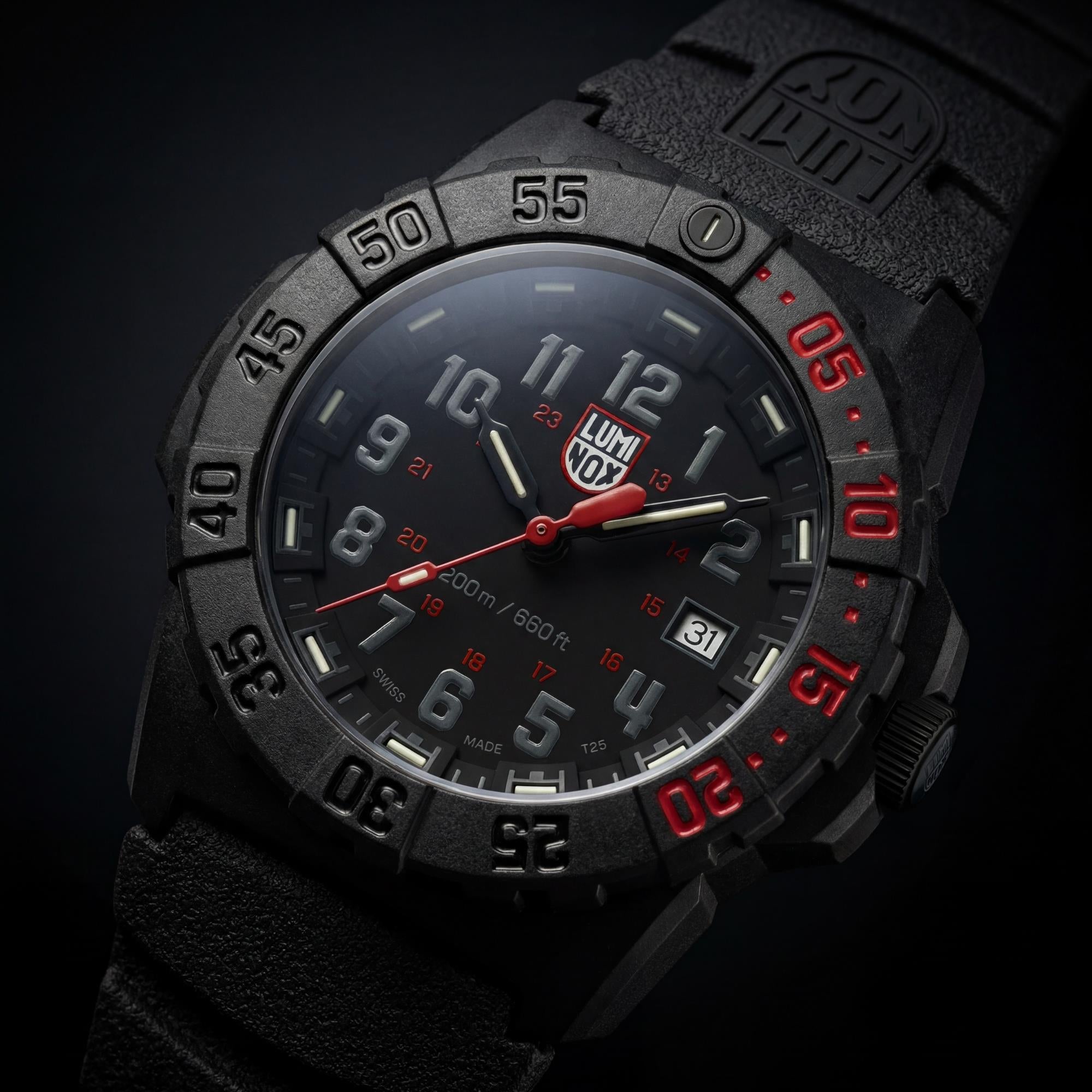 Luminox Navy SEAL 3550 Series 44mm Black and Red Dial Rubber Mens Quartz Watch XS.3565