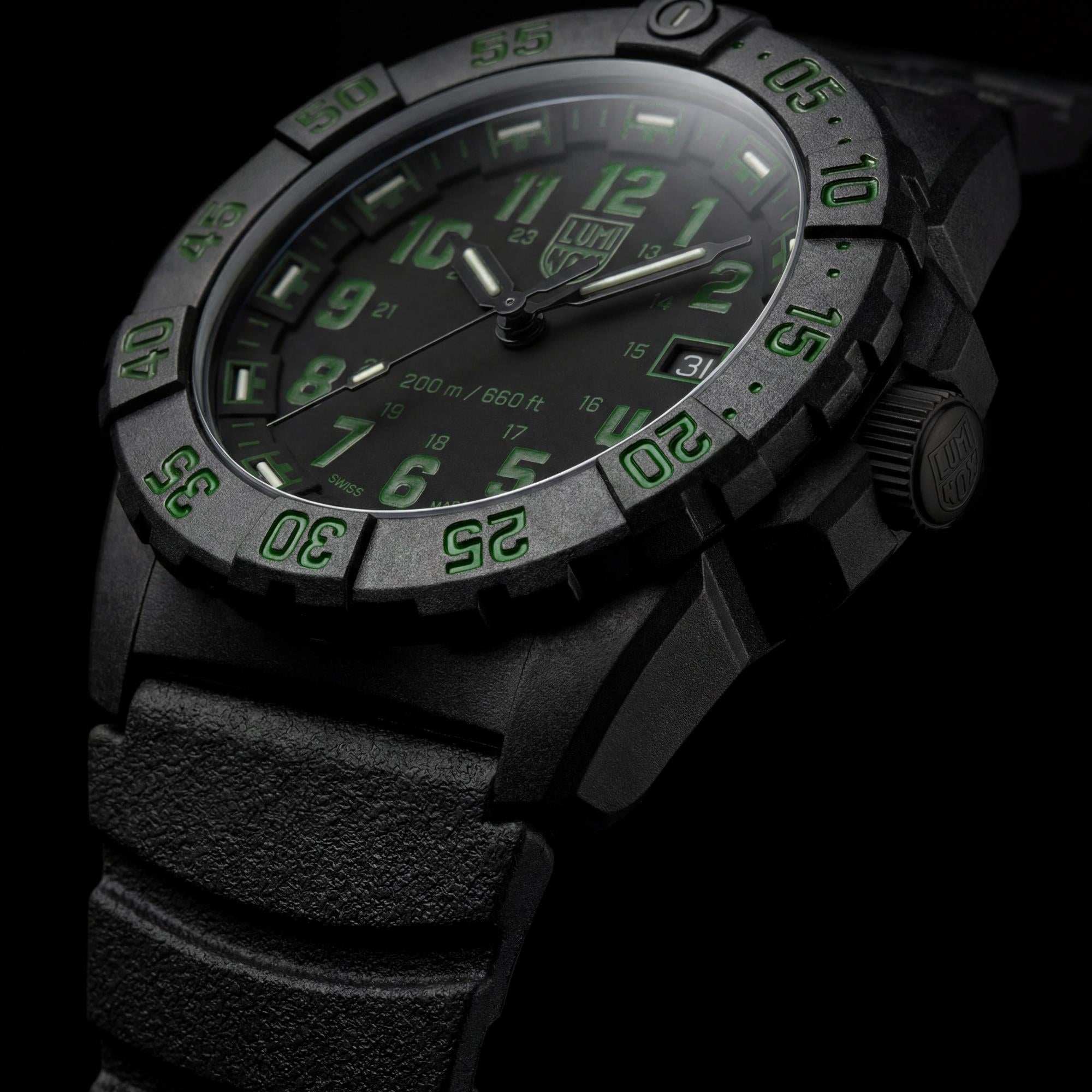 Luminox Navy SEAL 3550 Series 44mm Black and Green Dial Rubber Mens Quartz Watch XS.3567