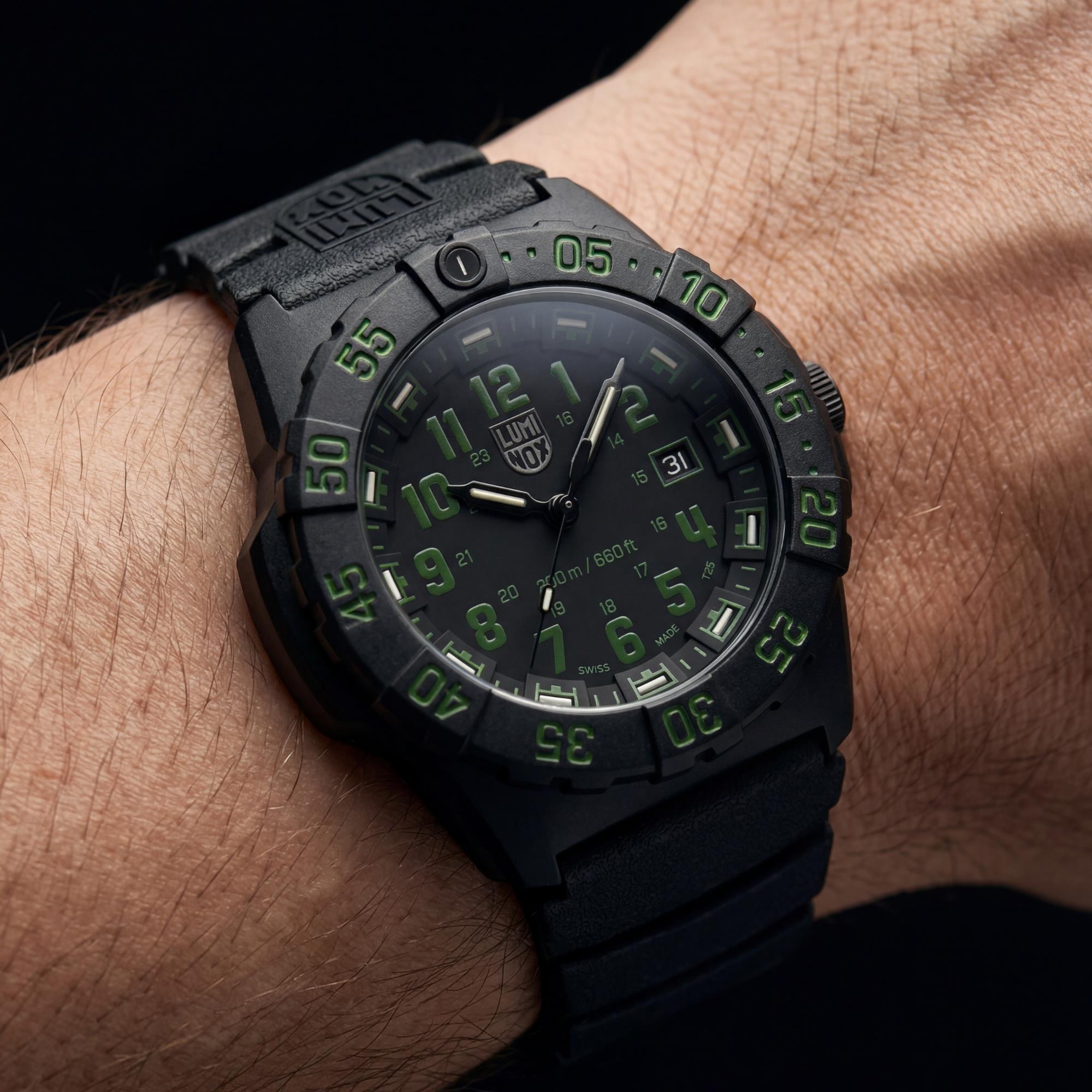 Luminox Navy SEAL 3550 Series 44mm Black and Green Dial Rubber Mens Quartz Watch XS.3567