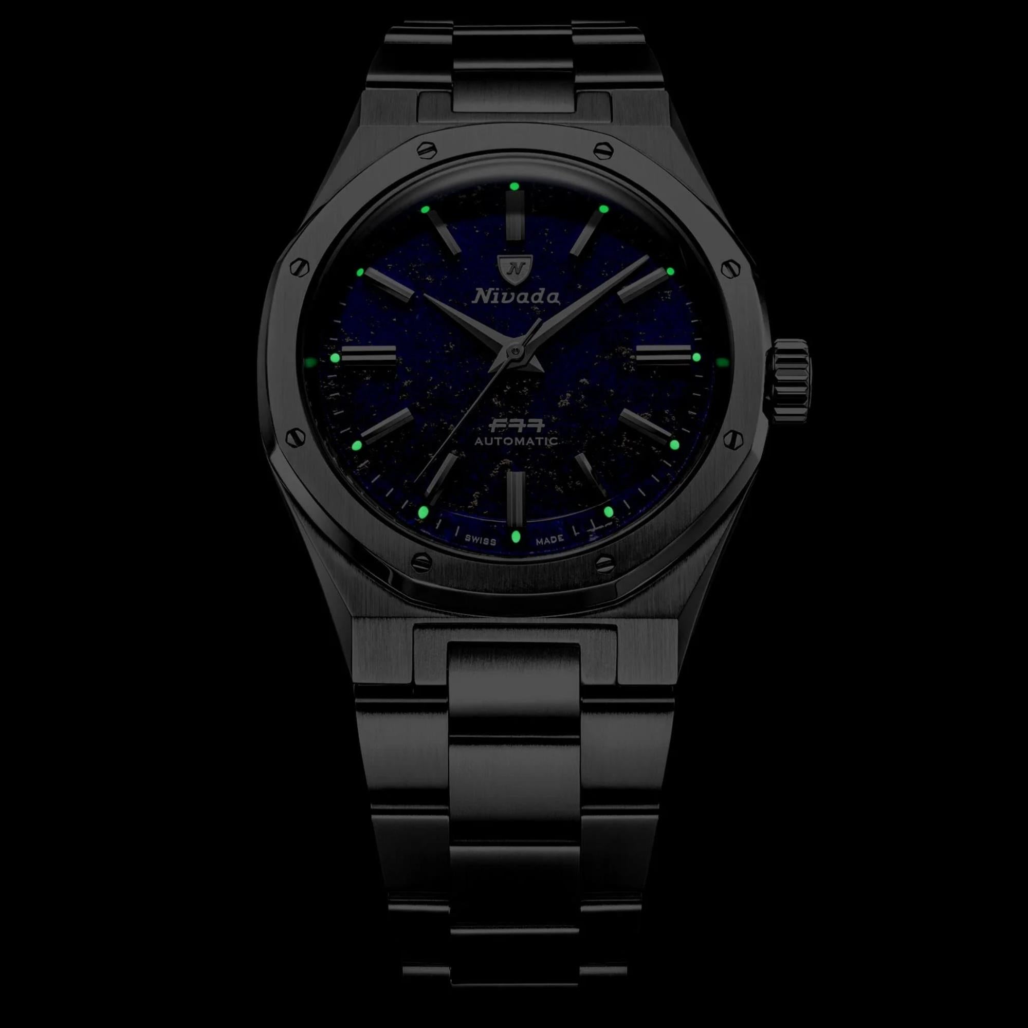 Nivada Grenchen F77 MK2 38mm Blue Dial Steel Mens Automatic Watch 68048A77