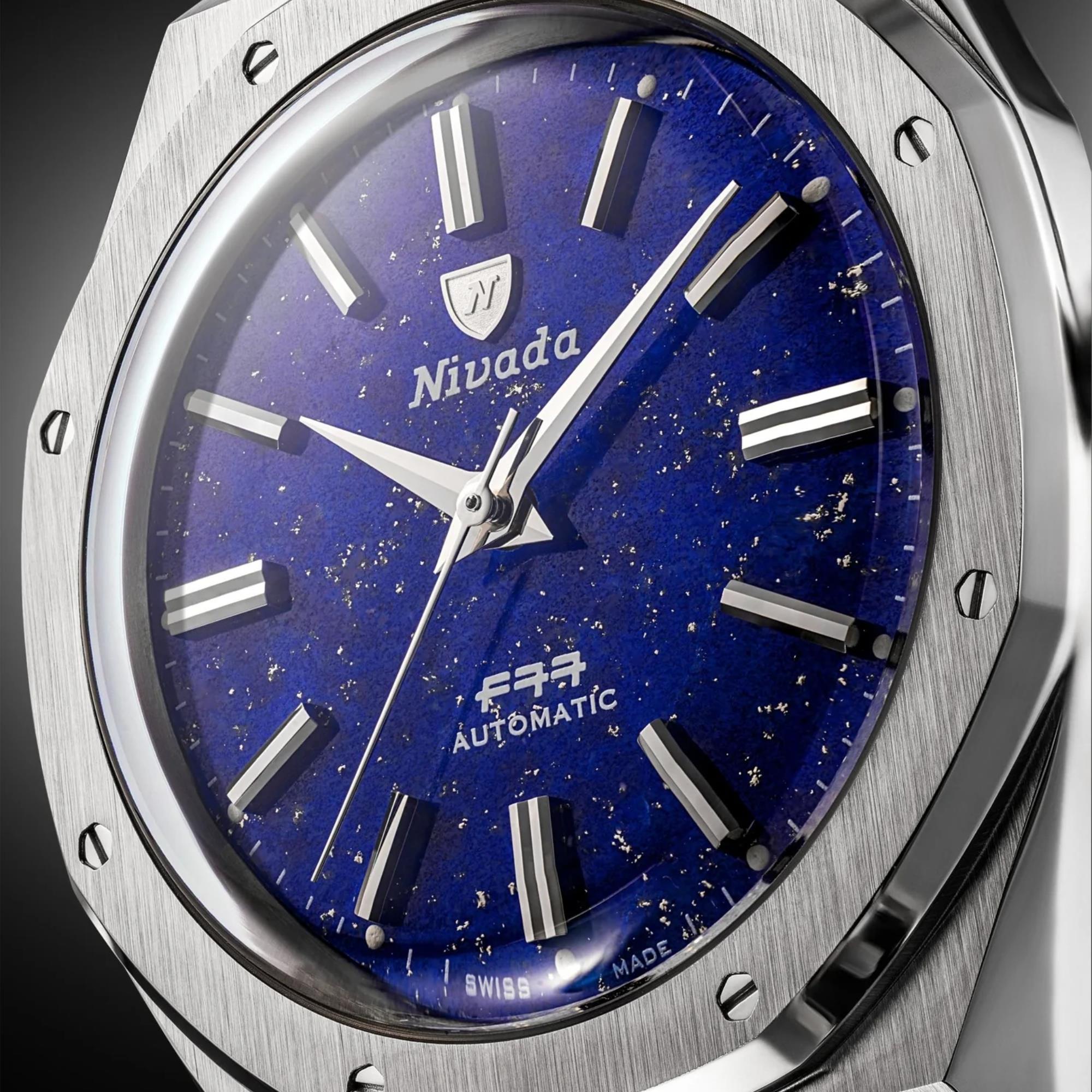 Nivada Grenchen F77 MK2 38mm Blue Dial Steel Mens Automatic Watch 68048A77