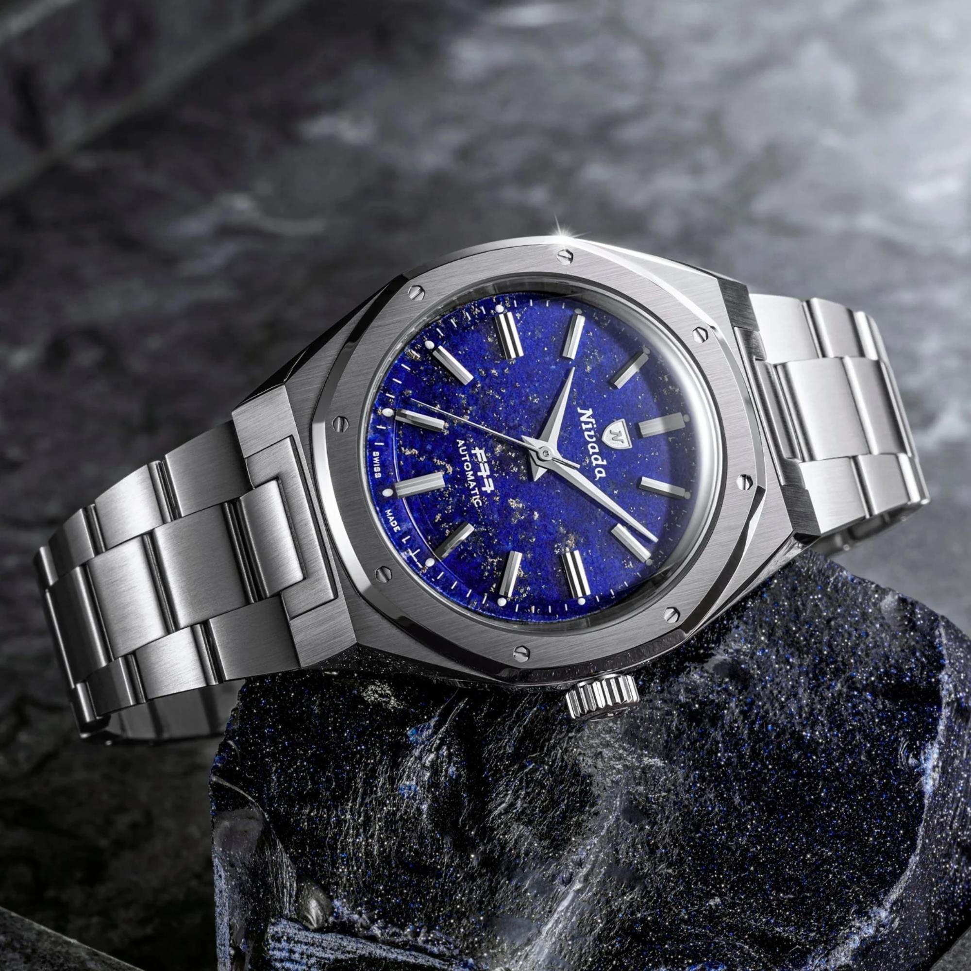 Nivada Grenchen F77 MK2 38mm Blue Dial Steel Mens Automatic Watch 68048A77