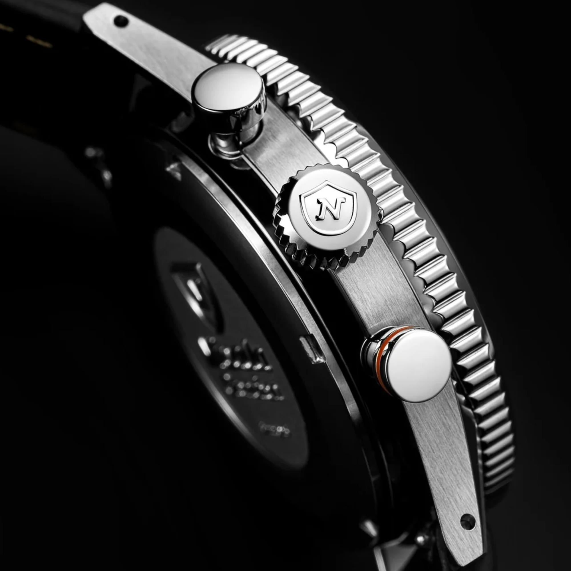 Nivada Grenchen Chronoking Mecaquartz Racing Carbon 38mm Limited Edition Chronograph Black Dial Rubber Mens Quartz Watch 87049Q01