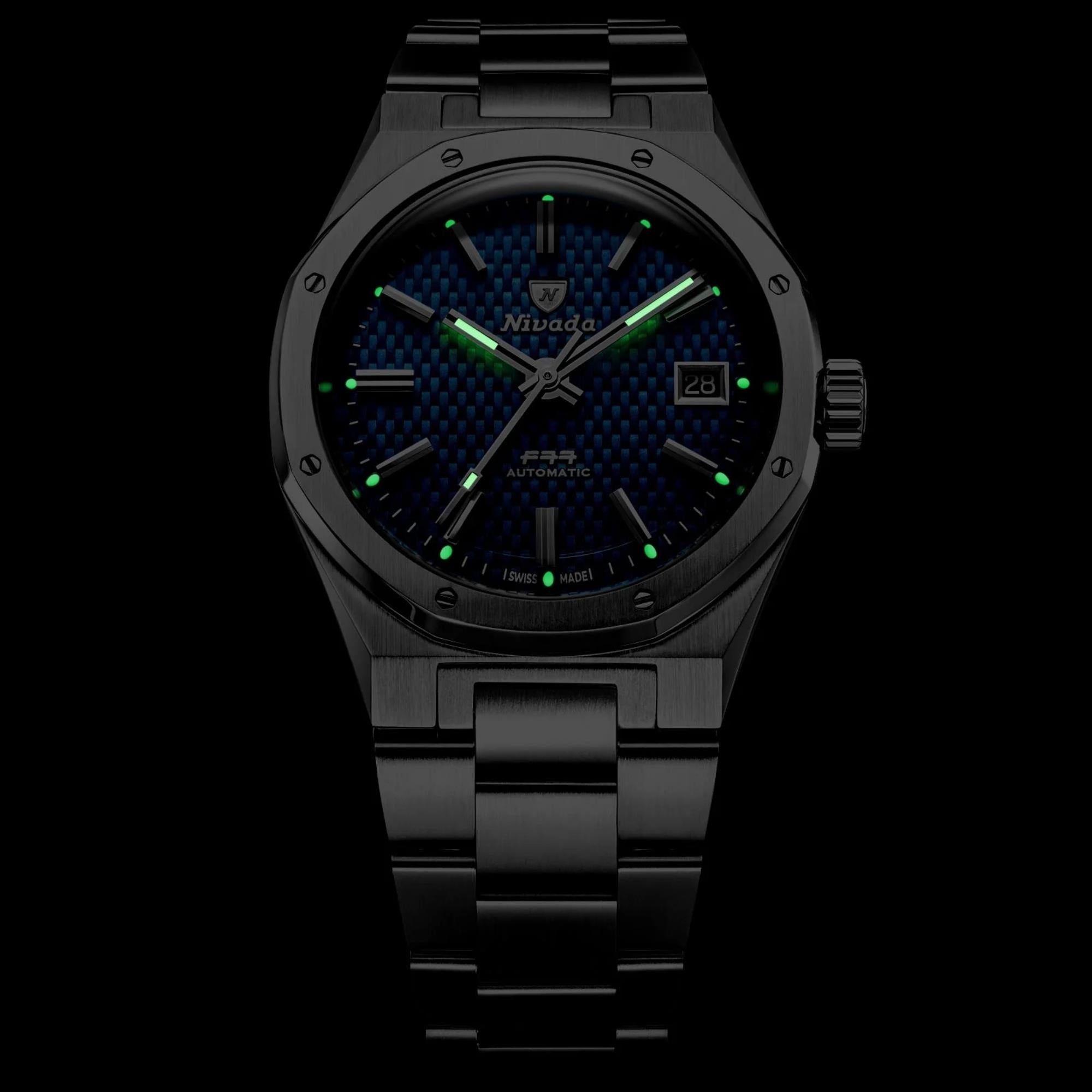 Nivada Grenchen F77 MK2 38mm Blue Dial Steel Mens Automatic Watch 69013A77