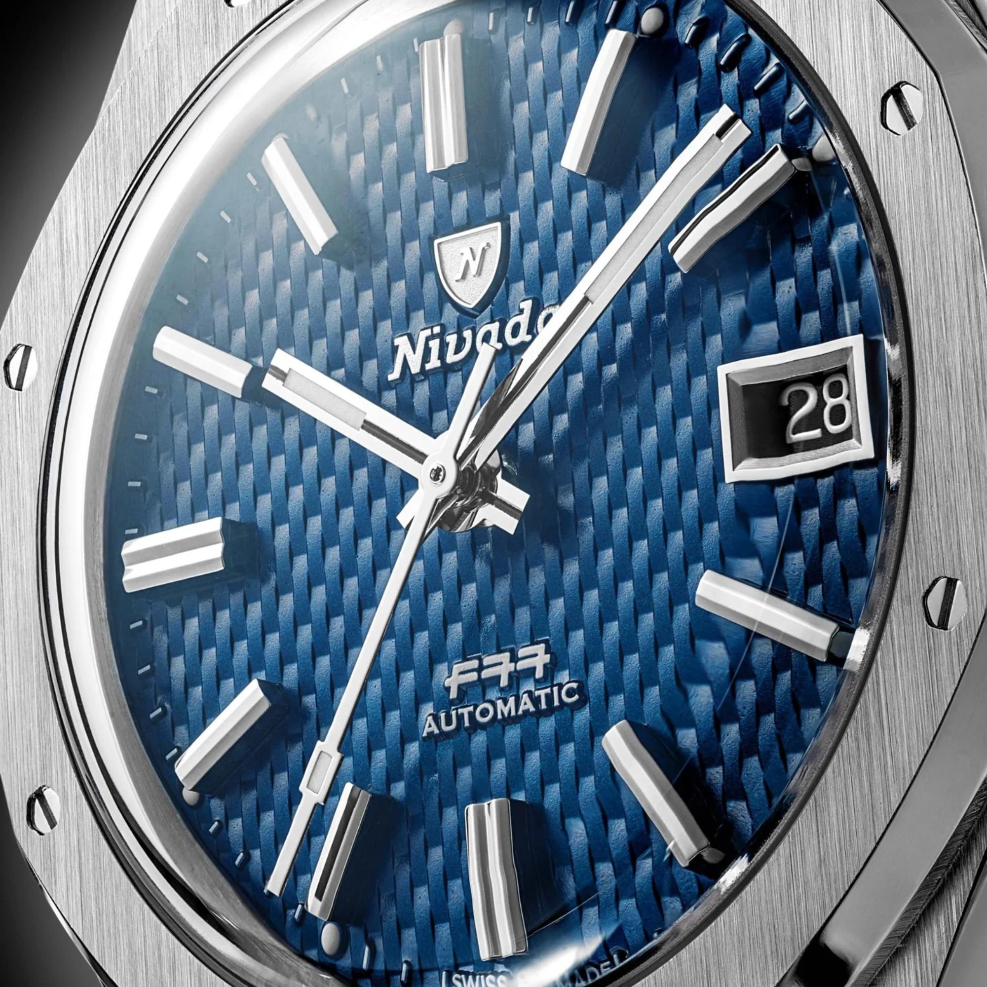 Nivada Grenchen F77 MK2 38mm Blue Dial Steel Mens Automatic Watch 69013A77