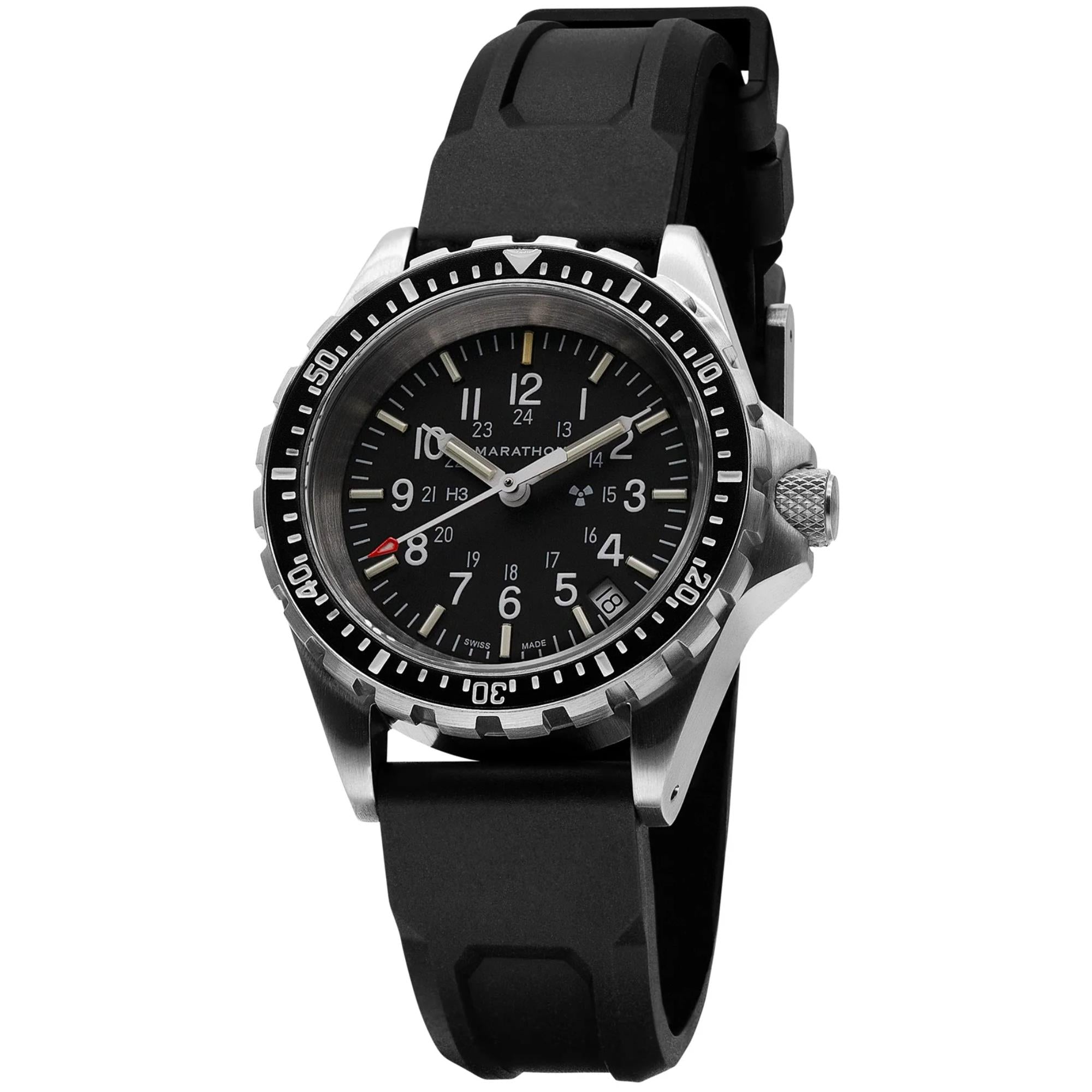 Marathon MSAR 36mm Black Dial Rubber Mens Quartz Watch WW194027SS-0130