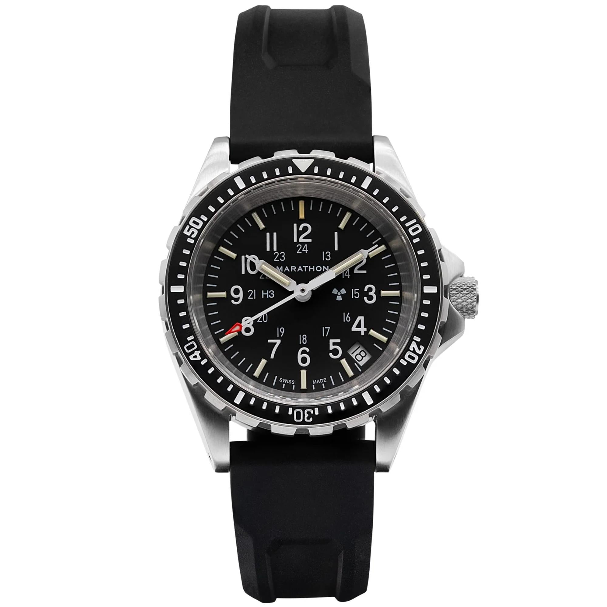 Marathon MSAR 36mm Black Dial Rubber Mens Quartz Watch WW194027SS-0130