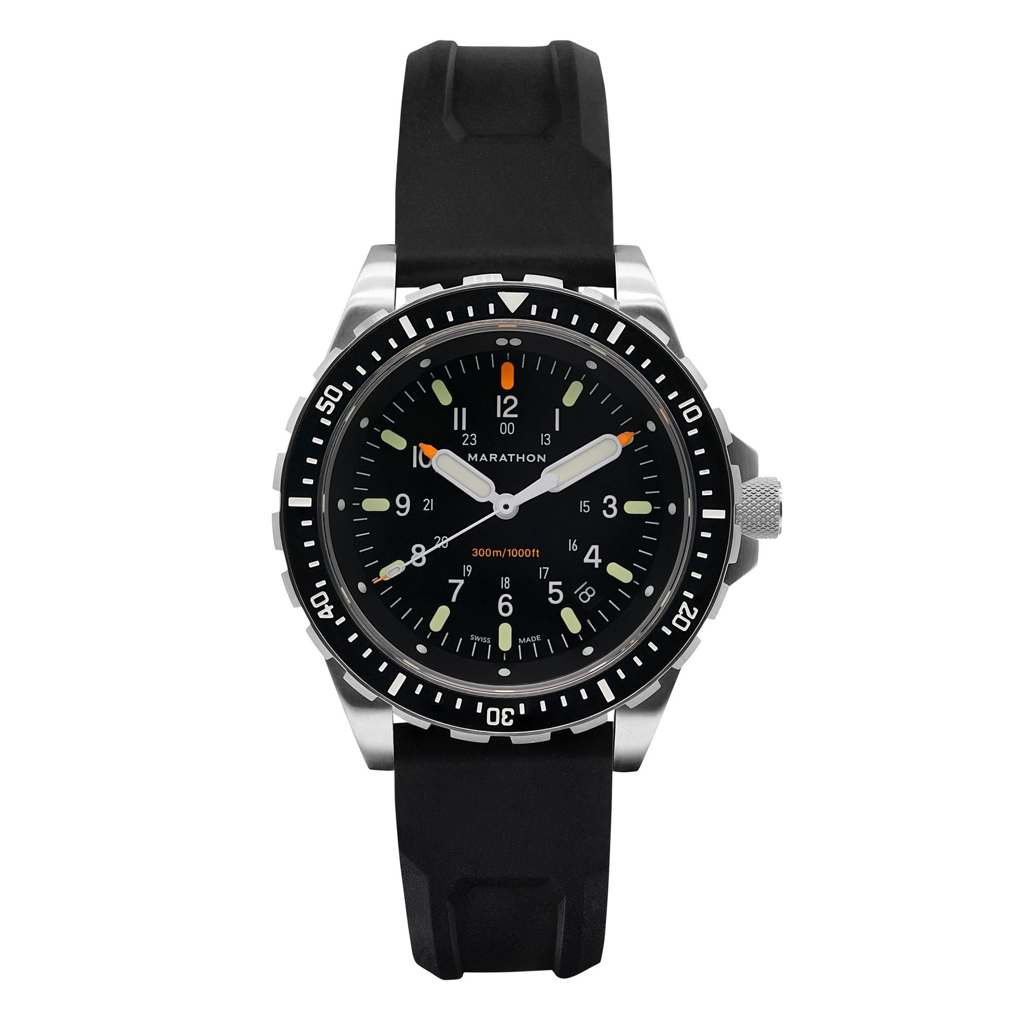 Marathon JSAR 46mm Black Dial Rubber Mens Quartz Watch WW194018SS-0130