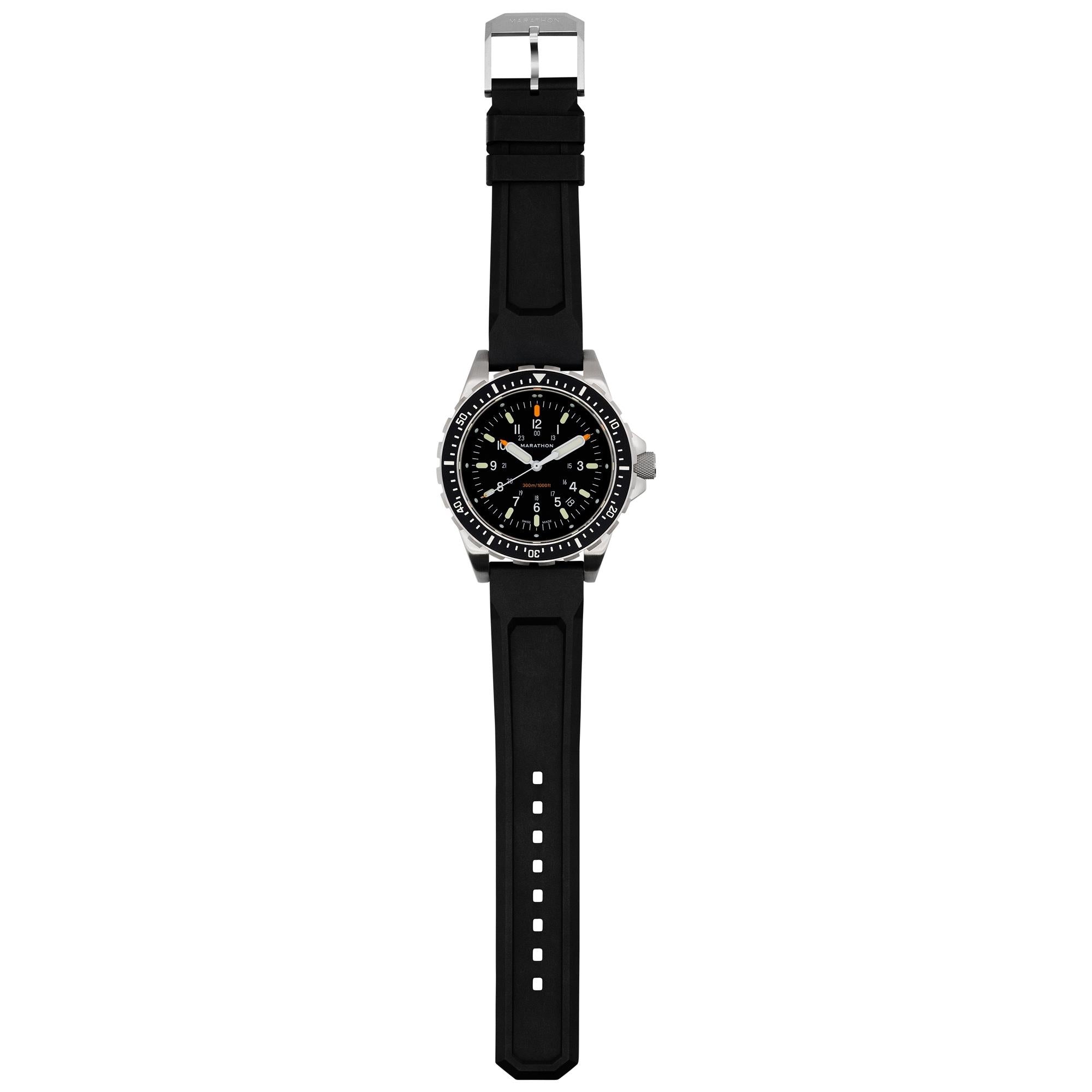 Marathon JSAR 46mm Black Dial Rubber Mens Quartz Watch WW194018SS-0130