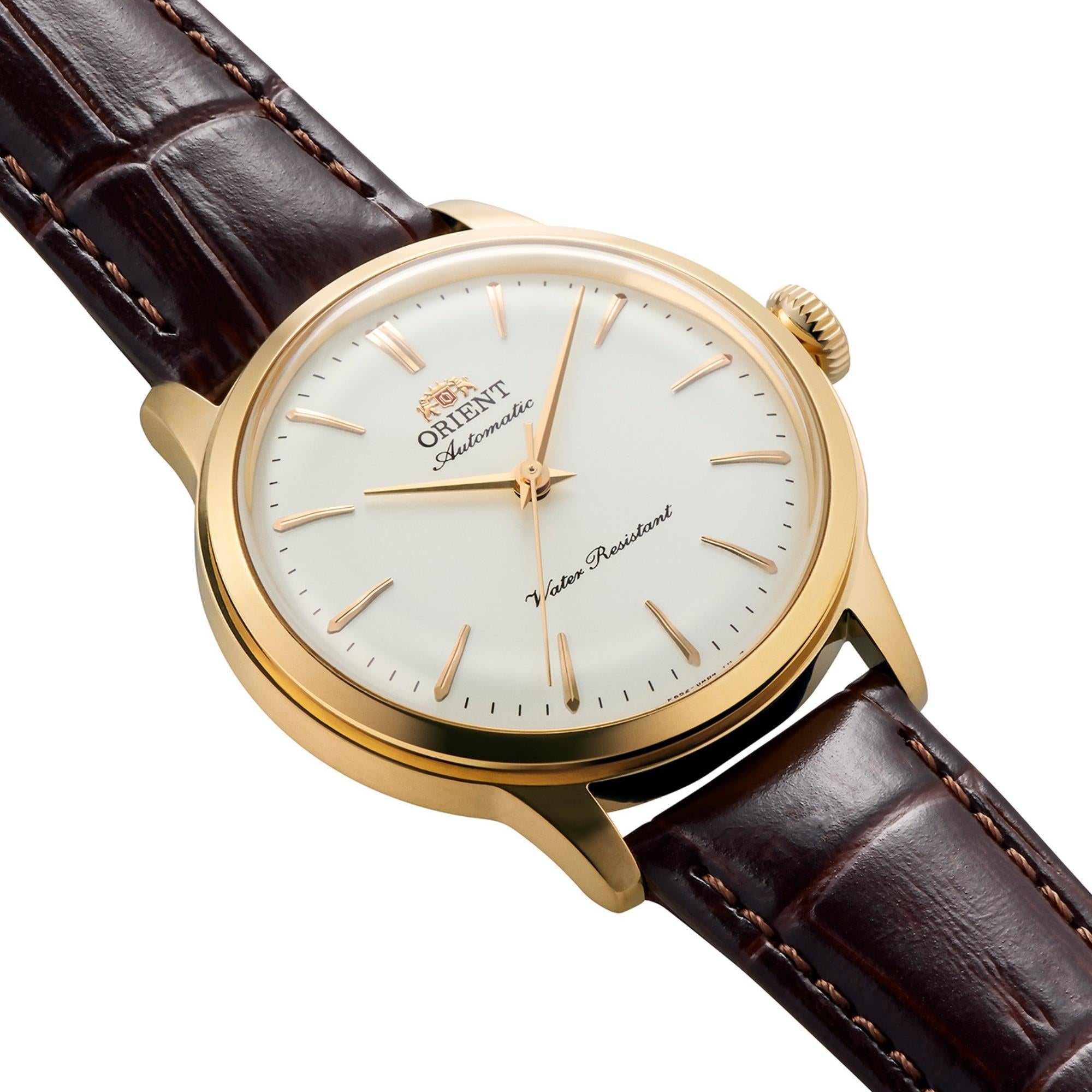 Orient Bambino 36mm 'No-Date' Gold-Tone White Dial Leather Automatic Watch RA-BB0101S30B