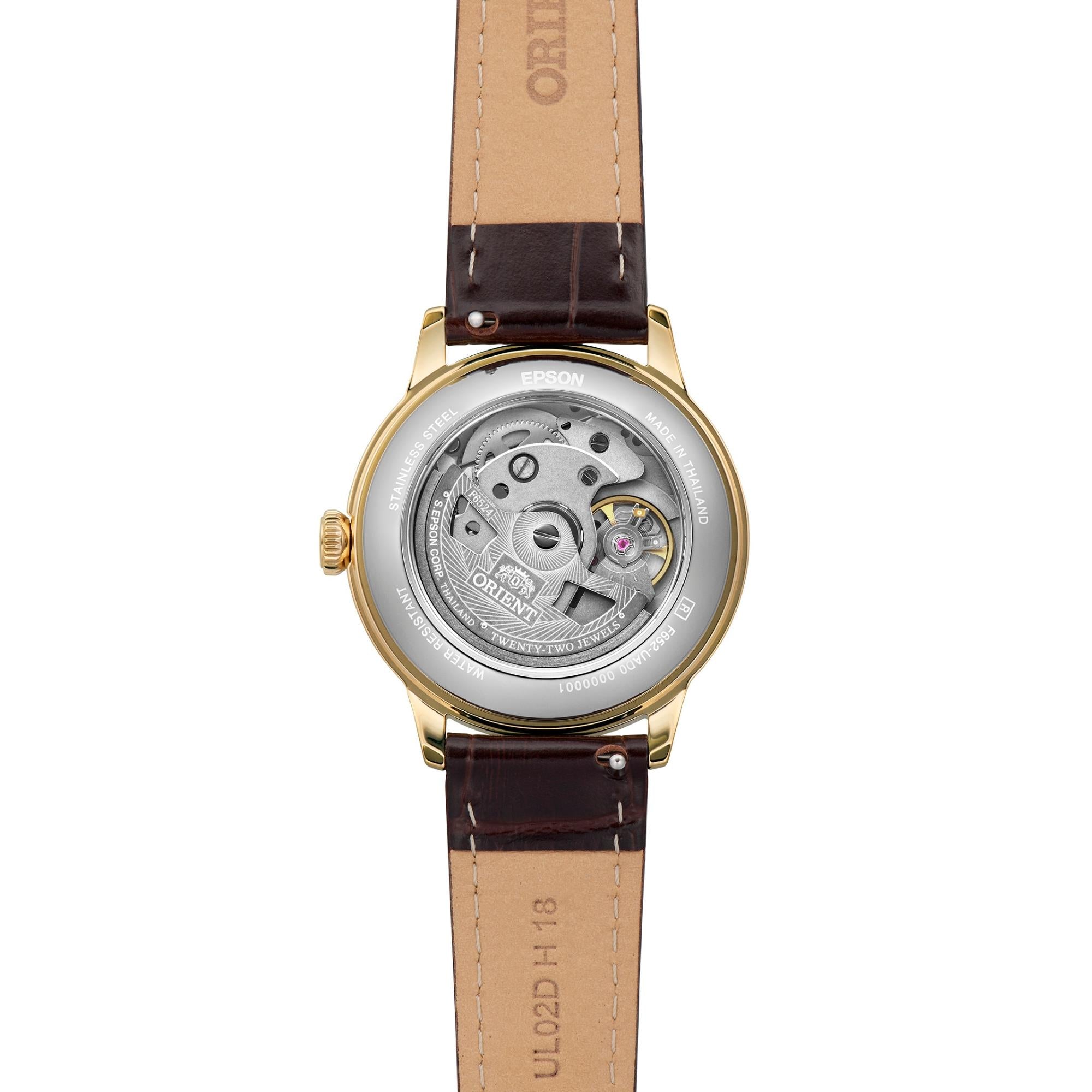 Orient Bambino 36mm 'No-Date' Gold-Tone White Dial Leather Automatic Watch RA-BB0101S30B