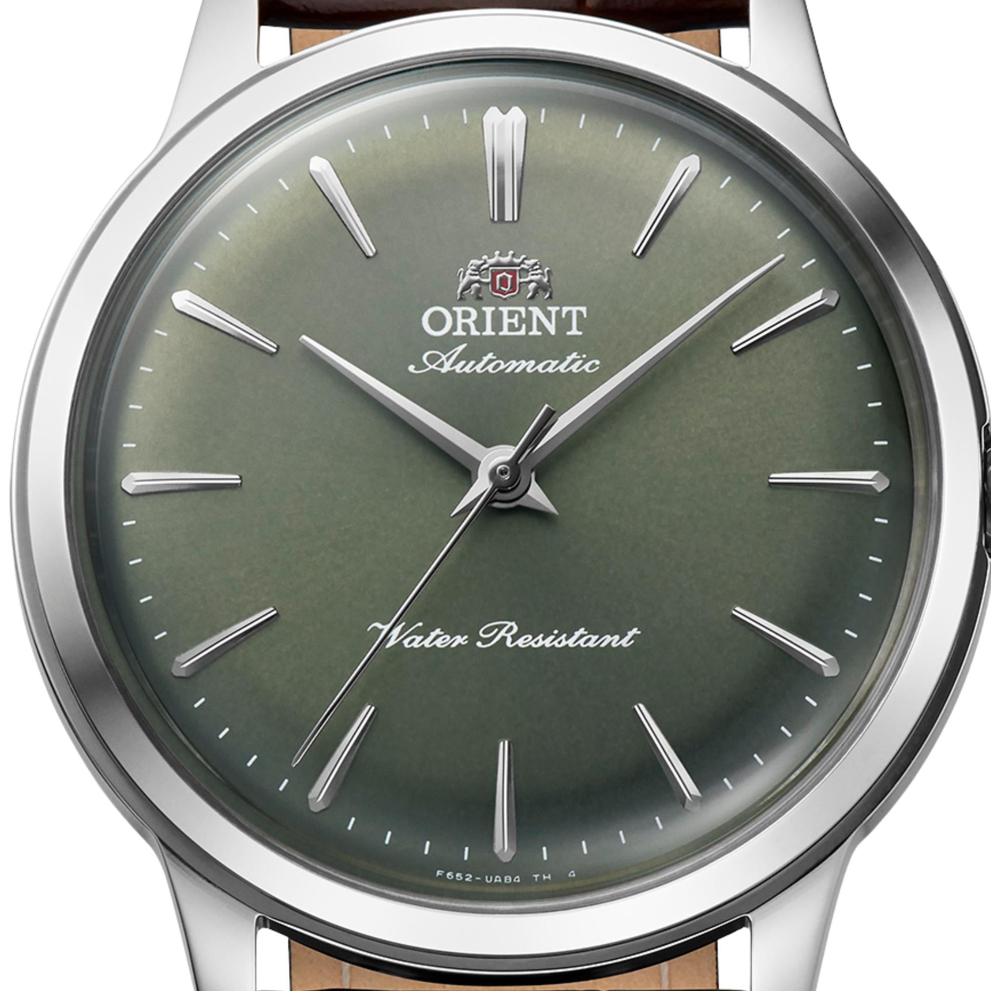 Orient Bambino 36mm 'No-Date' Green Dial Leather Automatic Watch RA-BB0102E30B