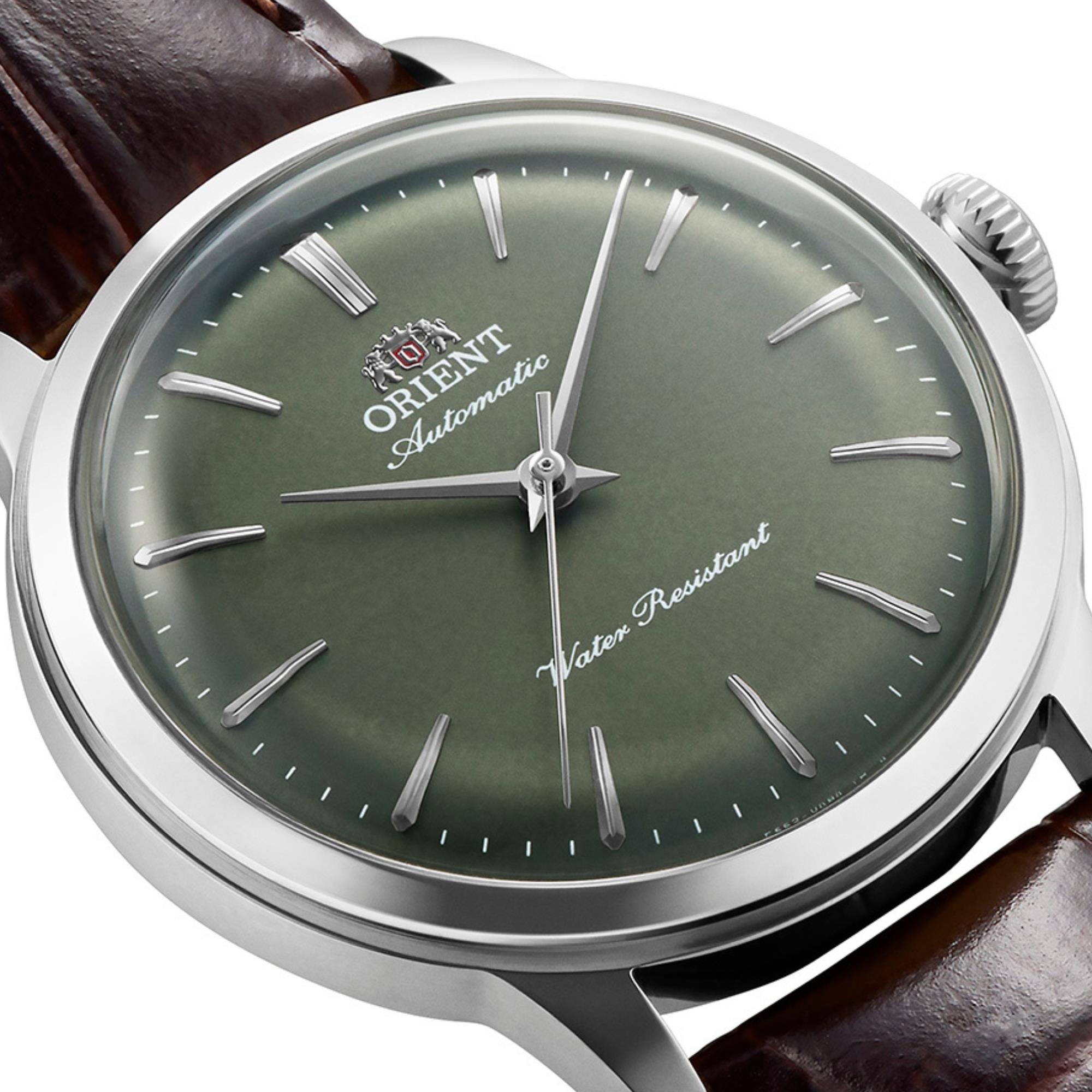 Orient Bambino 36mm 'No-Date' Green Dial Leather Automatic Watch RA-BB0102E30B