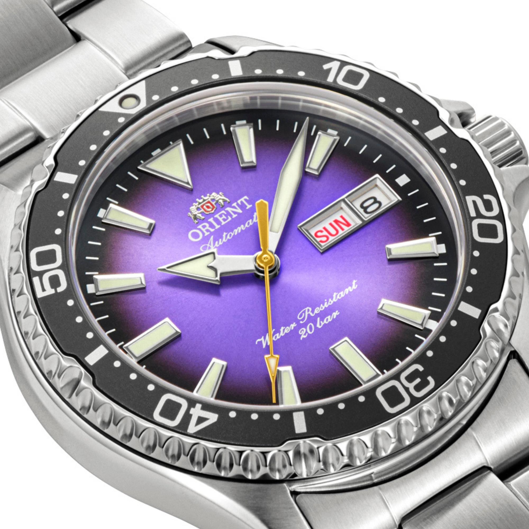 Orient Mako 'Kamasu' 42mm Limited Release Purple Dial Steel Mens Automatic Watch RA-AA0827V39B