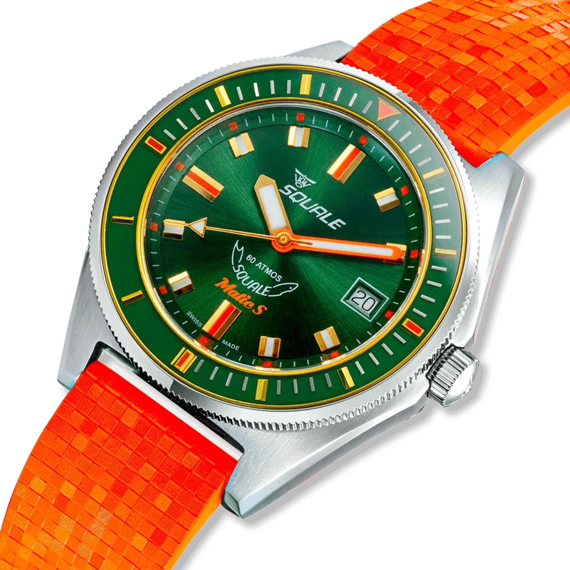 Squale Matic S 39.5mm Green Dial Rubber Mens Dive Watch MATICGGRGR.MR0R