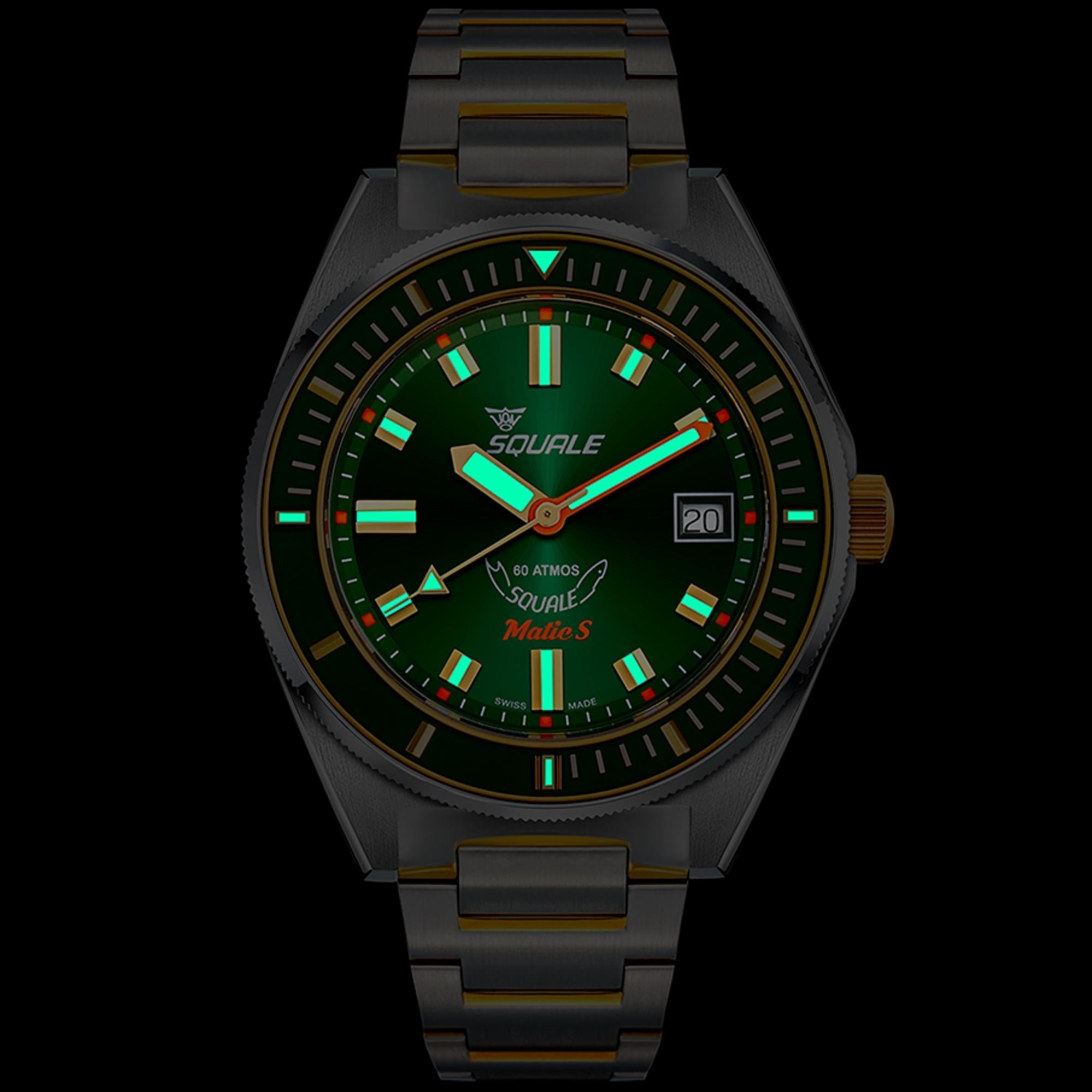 Squale Matic S 39.5mm Green Dial Steel Mens Automatic Watch MATICGGRGR.SSBI
