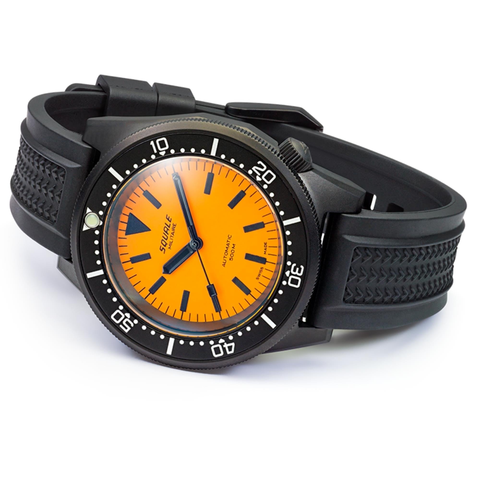 Squale 1521 42mm Orange Dial Rubber Mens Automatic Watch 1521DLCFOR.VO