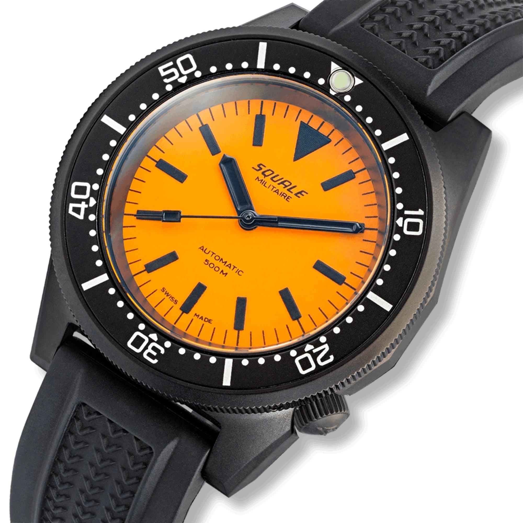 Squale 1521 42mm Orange Dial Rubber Mens Automatic Watch 1521DLCFOR.VO