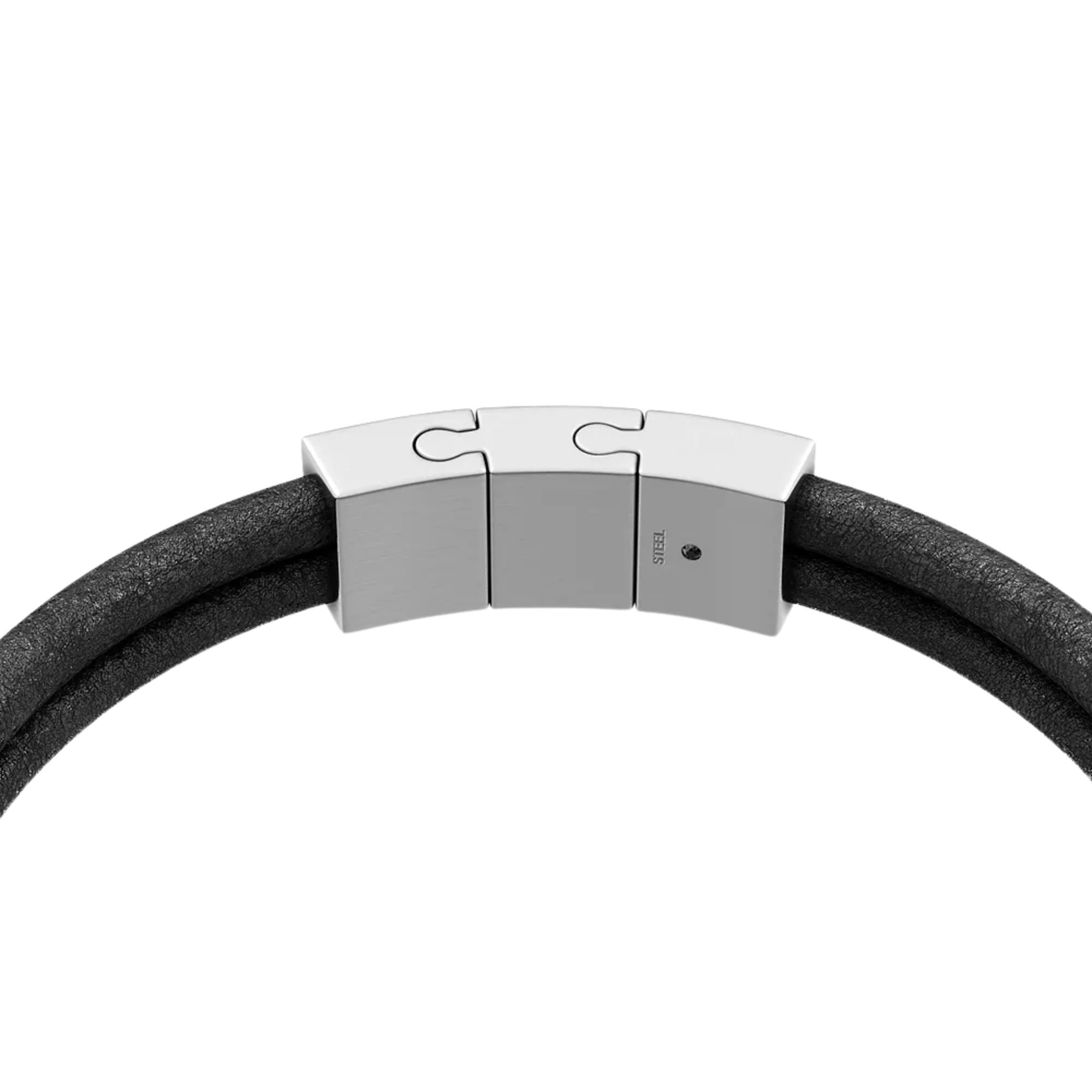 Fossil Machine Rondelles Black Leather Multi-Strand Mens Bracelet JF05008040