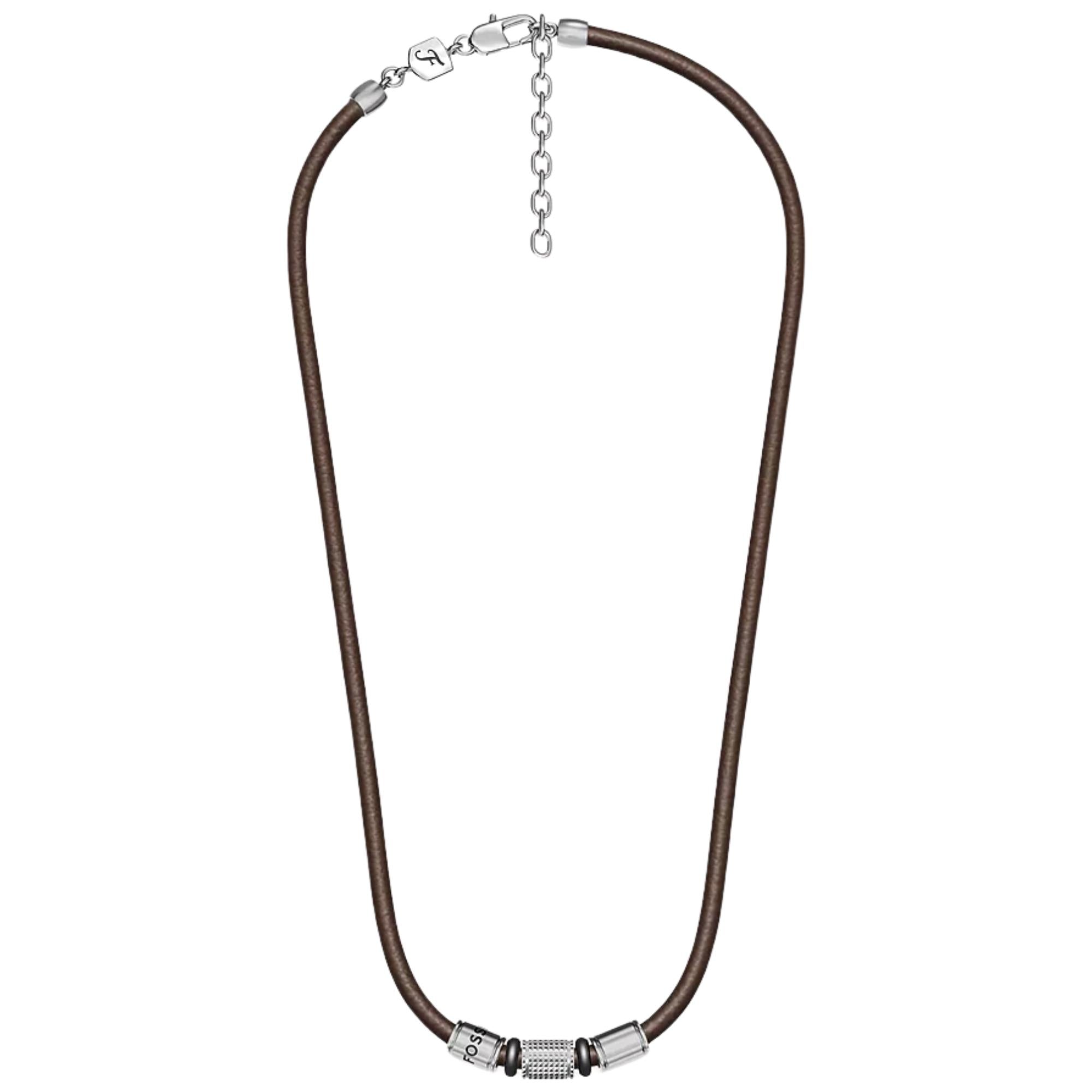 Fossil Machine Rondelles Brown Leather Station Mens Necklace JF05007998