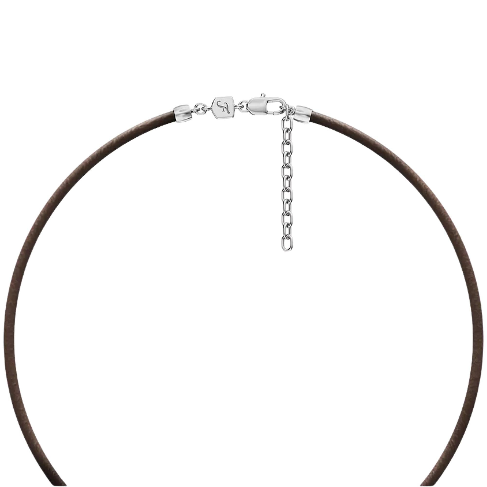 Fossil Machine Rondelles Brown Leather Station Mens Necklace JF05007998