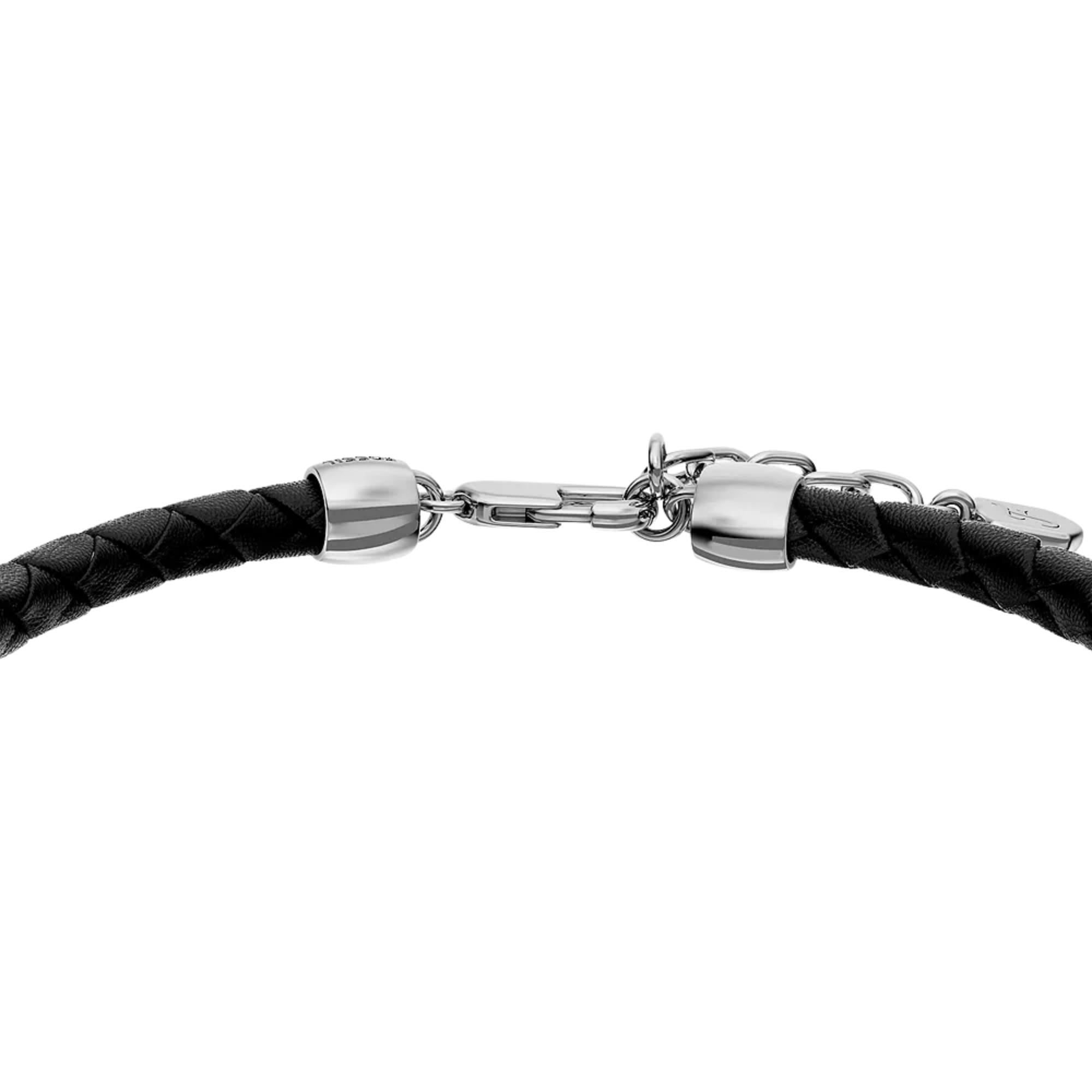Fossil Everett Enamel Black Leather Station Mens Bracelet JF05024040