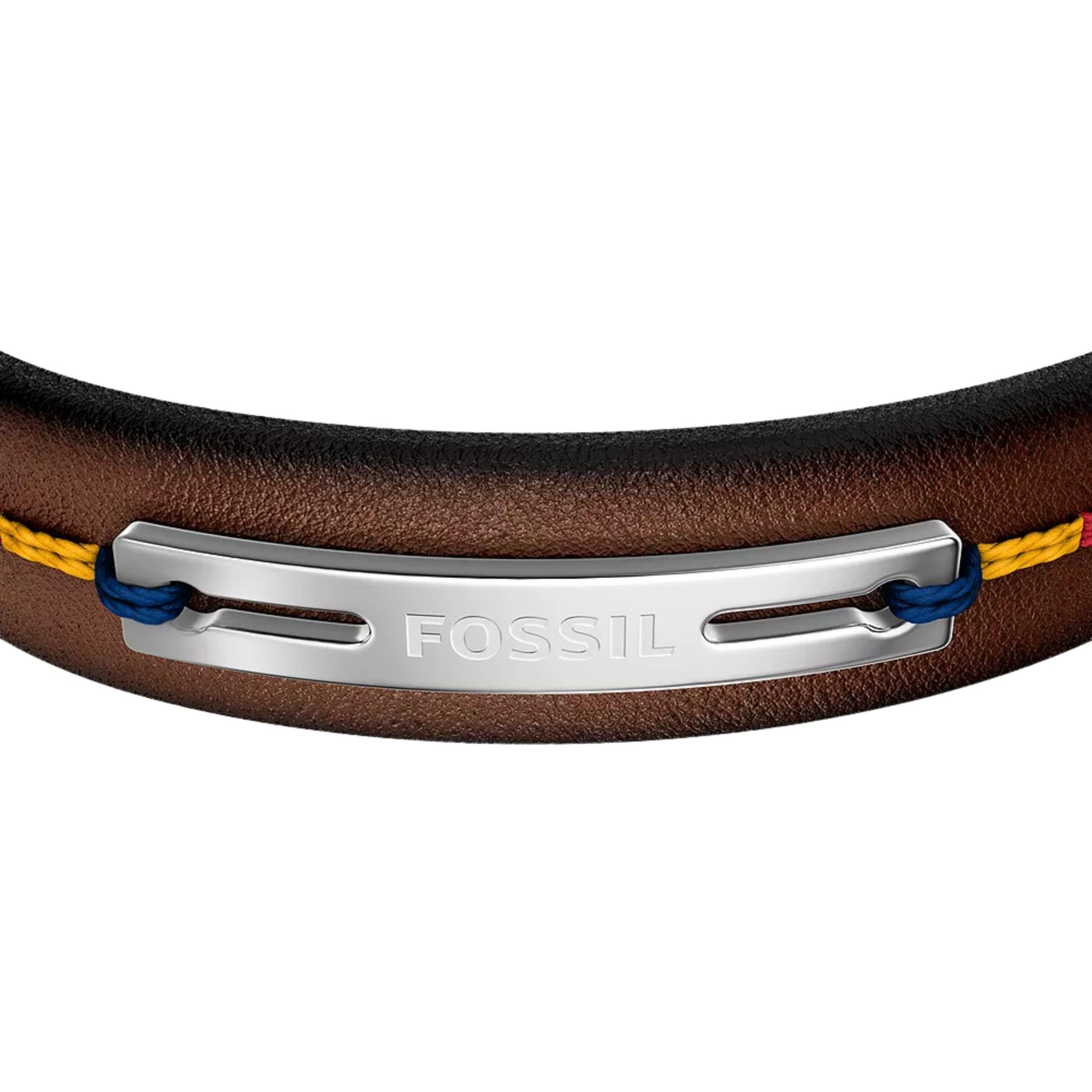 Fossil Everett Topstitch Brown Leather Strap Mens Bracelet JF05025040