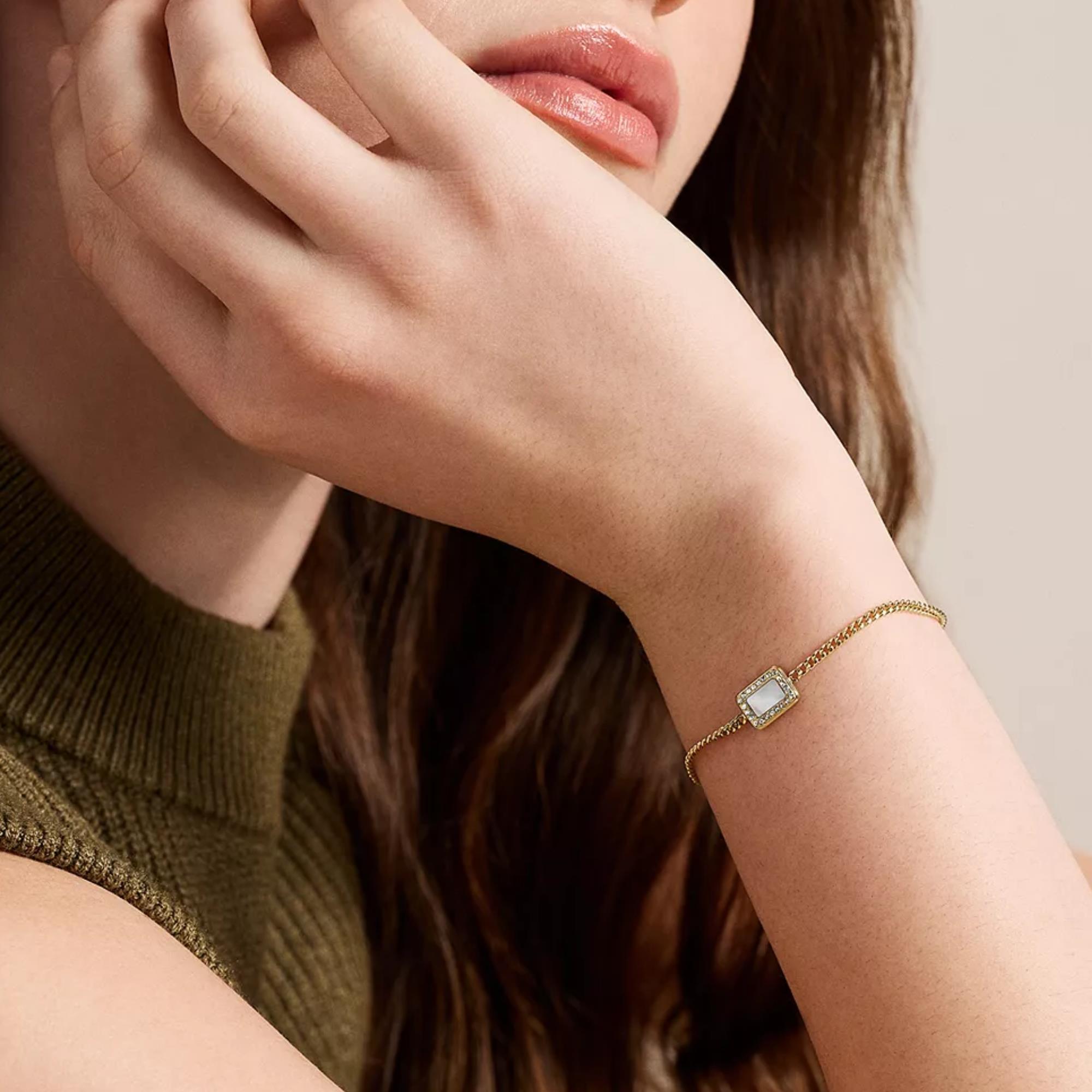 Fossil Raquel Glitz White Mother of Pearl Station Ladies Bracelet JF04998710