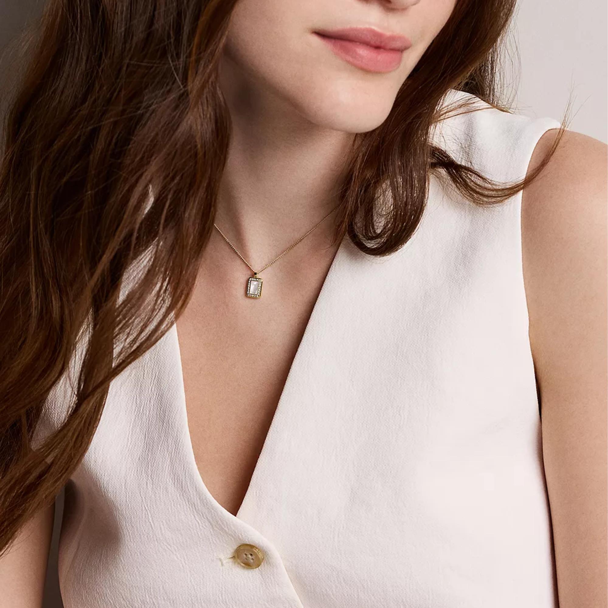 Fossil Raquel Glitz White Mother of Pearl Pendant Ladies Necklace JF04997710