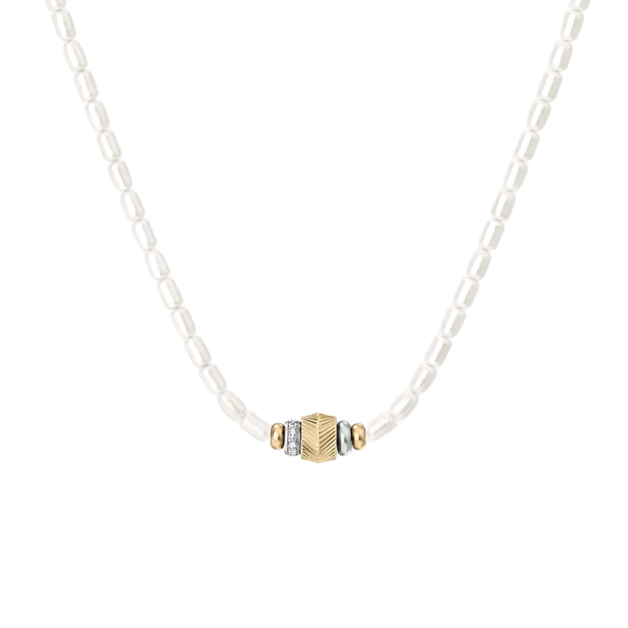 Fossil Harlow Rondelles White Acrylic Pearl Steel Station Ladies Necklace JF04992998