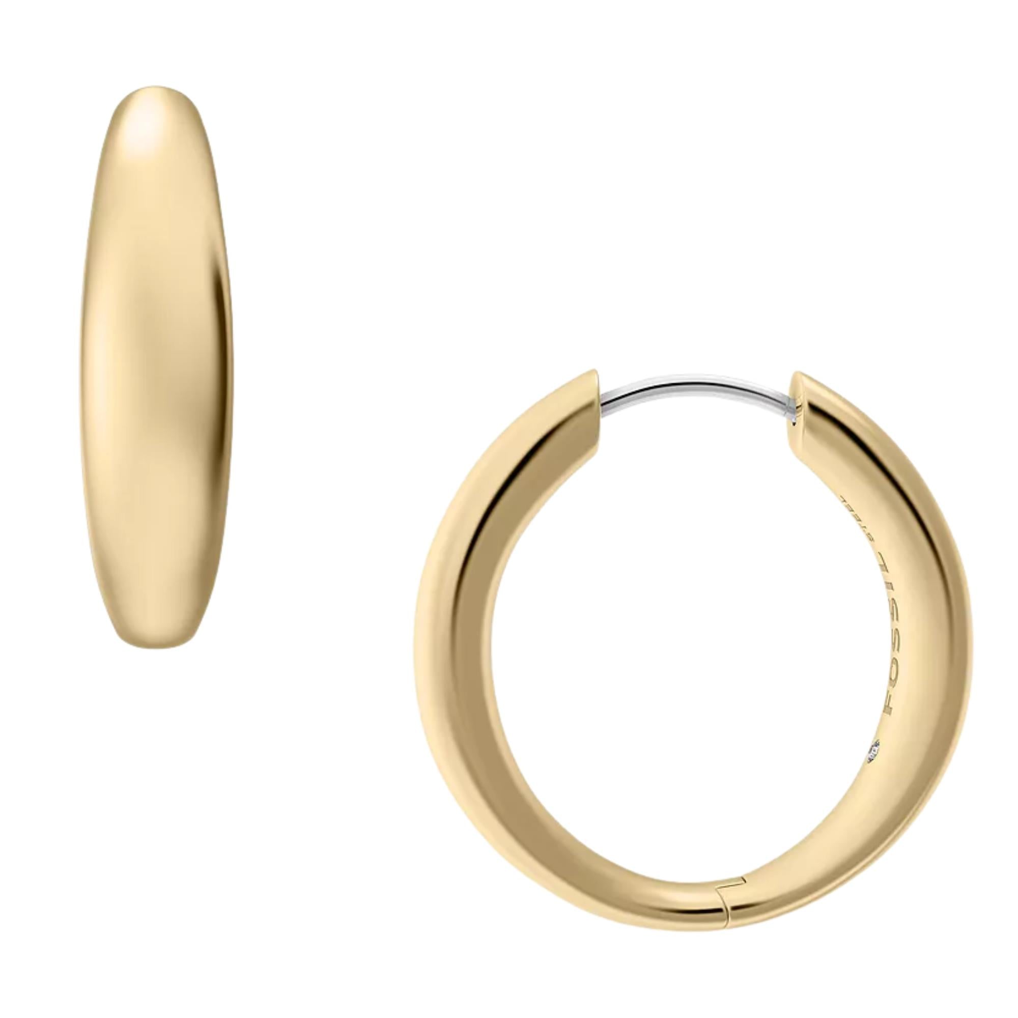 Fossil Ellis Domed Medium Gold Steel Hoop Ladies Earrings JF05002710