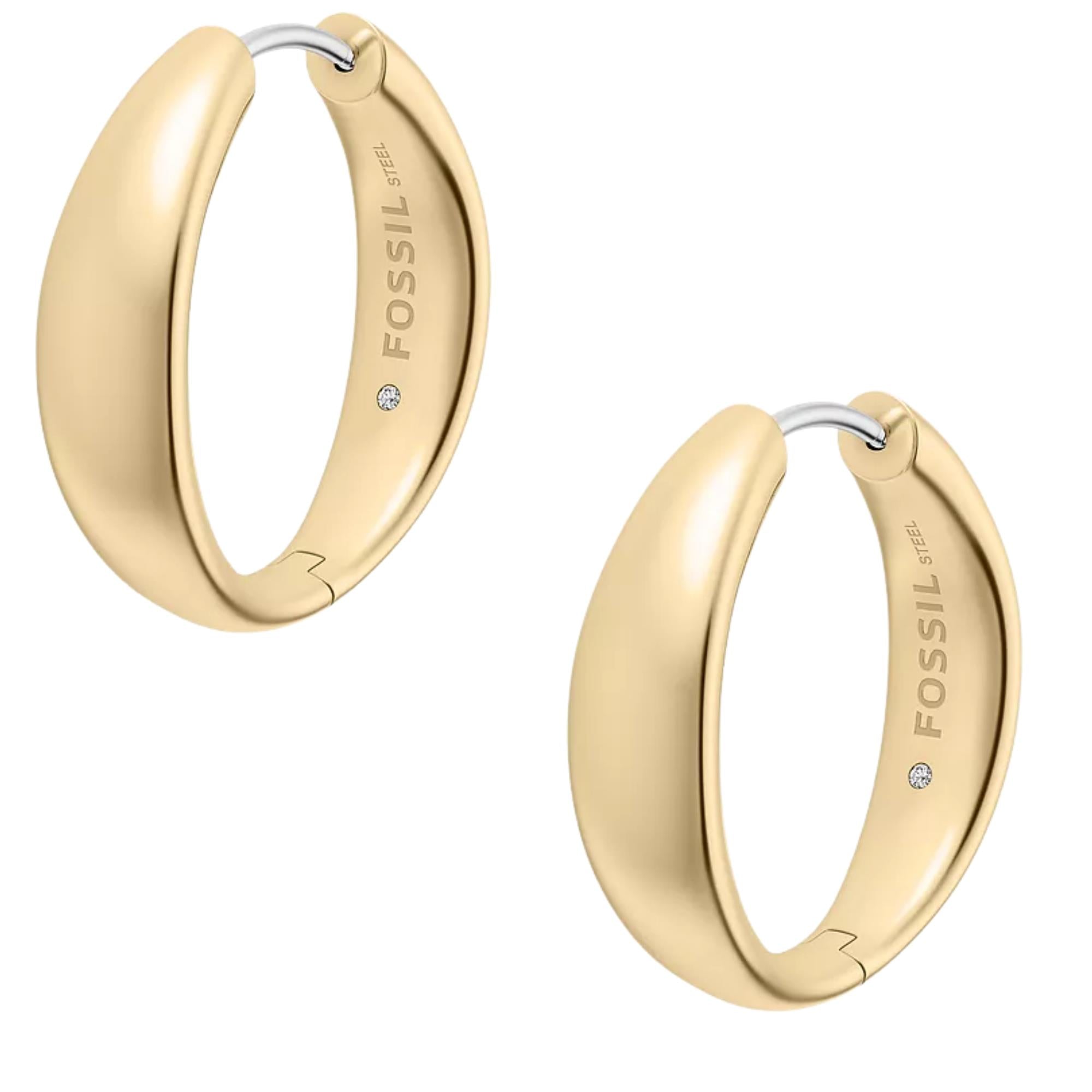 Fossil Ellis Domed Medium Gold Steel Hoop Ladies Earrings JF05002710