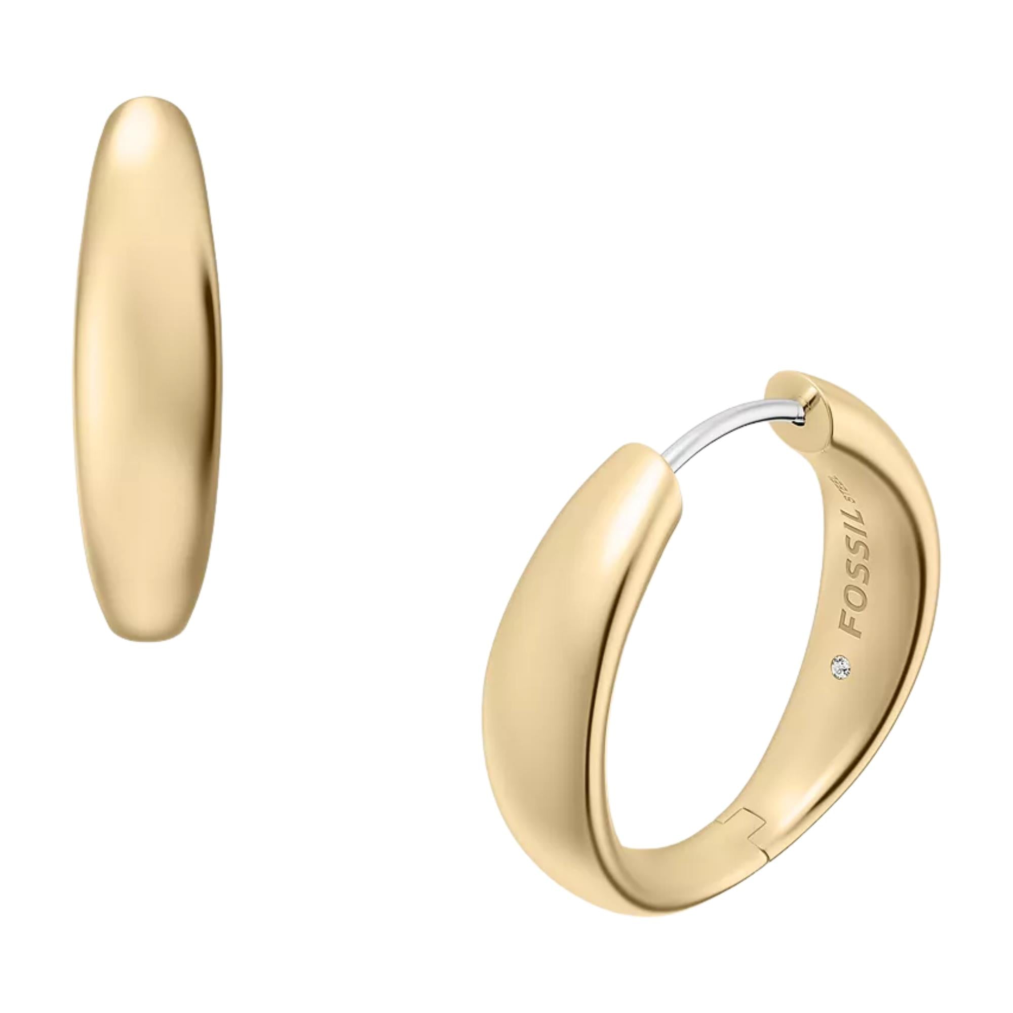 Fossil Ellis Domed Medium Gold Steel Hoop Ladies Earrings JF05002710