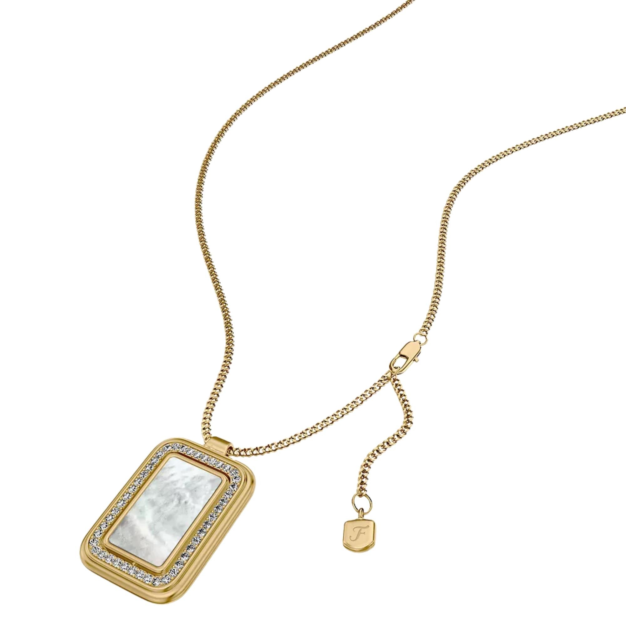 Fossil Raquel Glitz White Mother of Pearl Spinning Pendant Ladies Necklace JF04996710