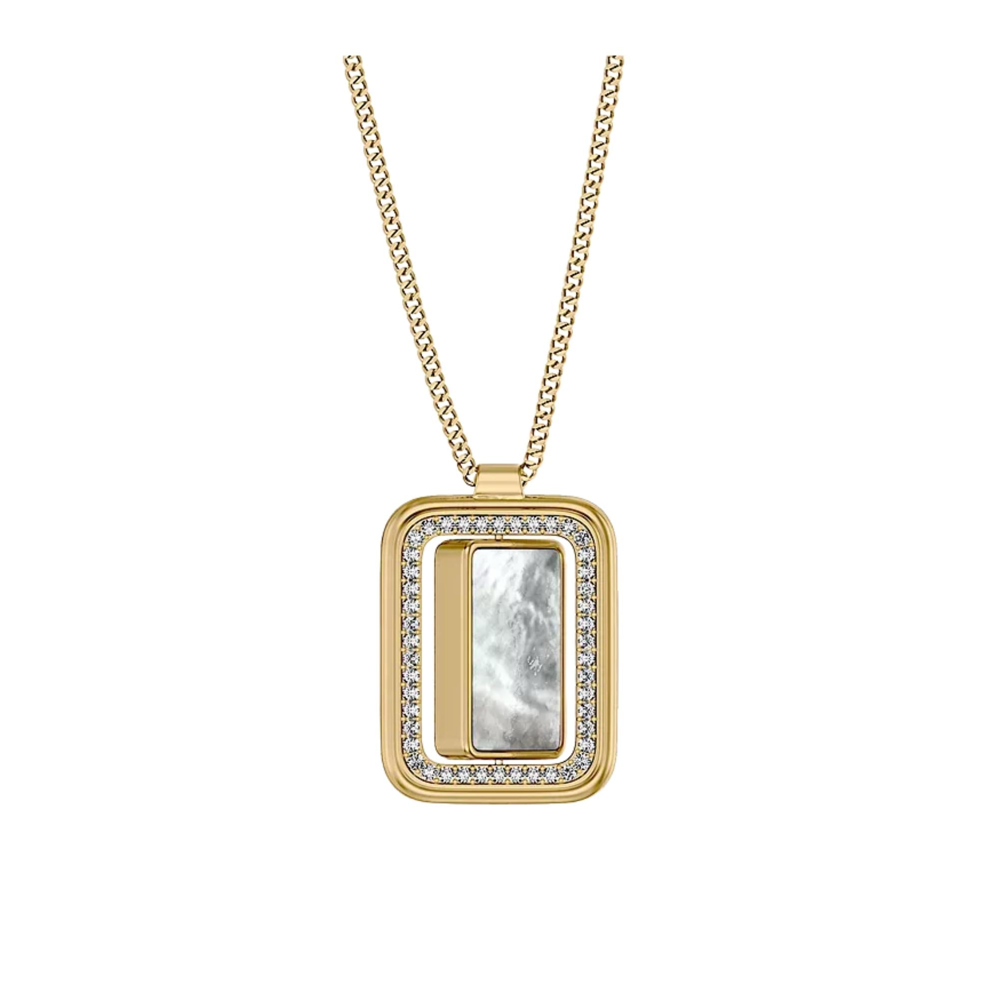 Fossil Raquel Glitz White Mother of Pearl Spinning Pendant Ladies Necklace JF04996710