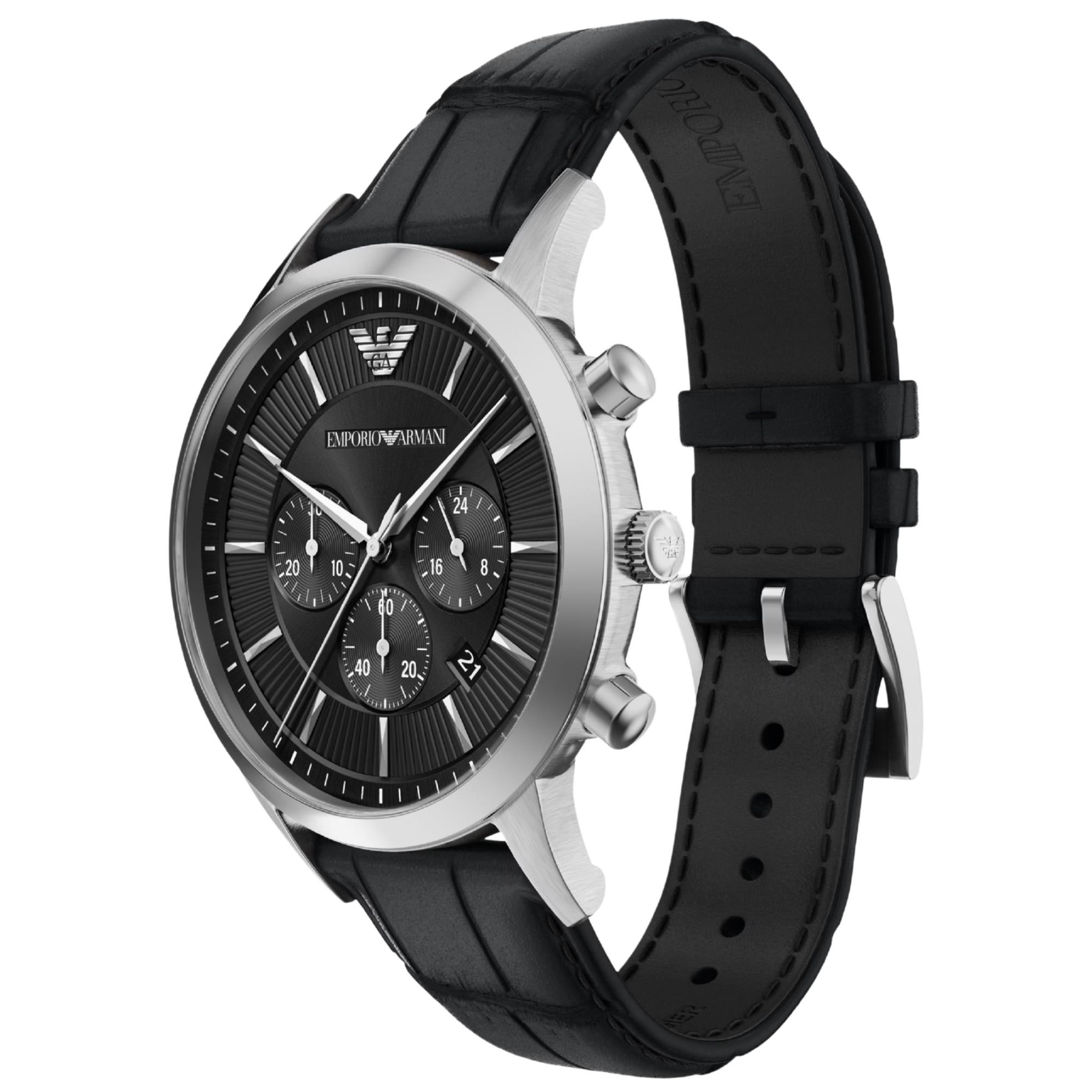 Emporio Armani Archetipo 43mm Chronograph Black Dial Leather Mens Quartz Watch AR11820
