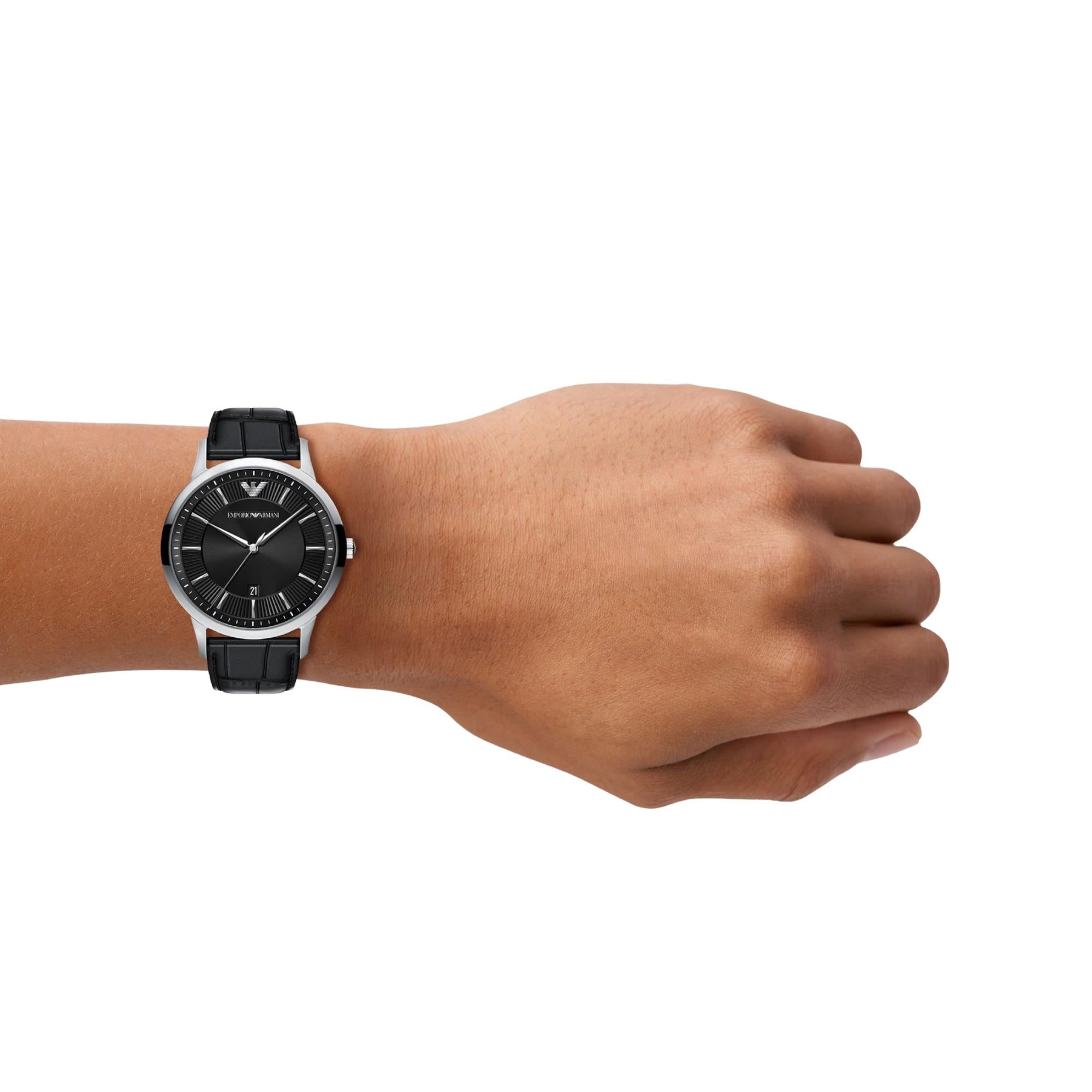 Emporio Armani Archetipo 43mm Black Dial Leather Mens Quartz Watch AR11826