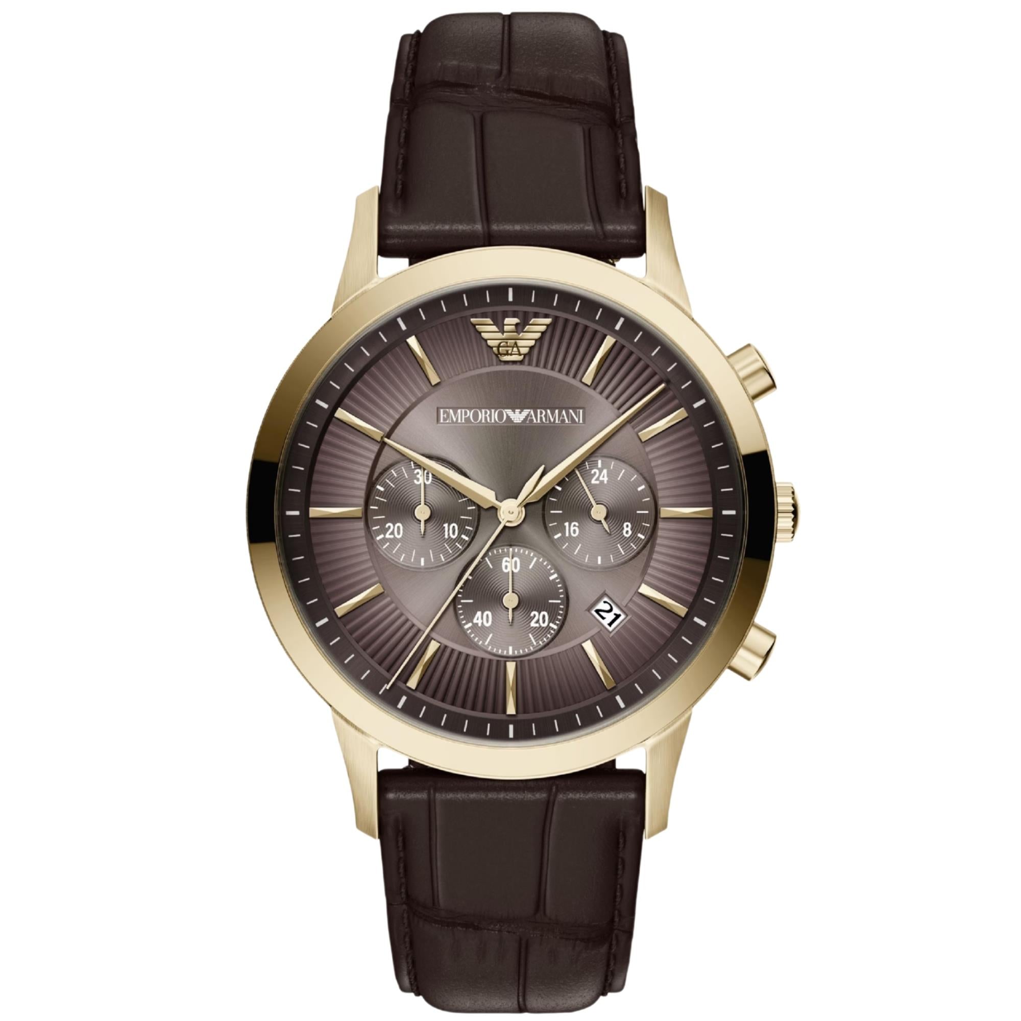 Emporio Armani Archetipo 43mm Chronograph Brown Dial Leather Mens Quartz Watch AR11822