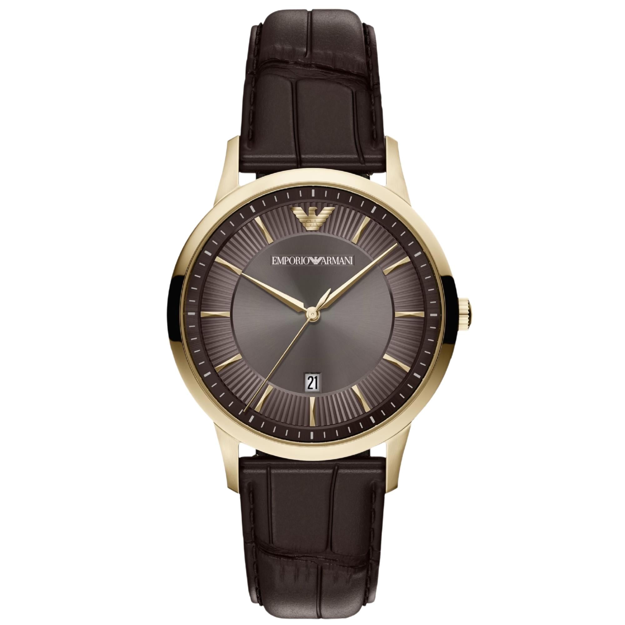 Emporio Armani Archetipo 39mm Brown Dial Leather Mens Quartz Watch AR11824