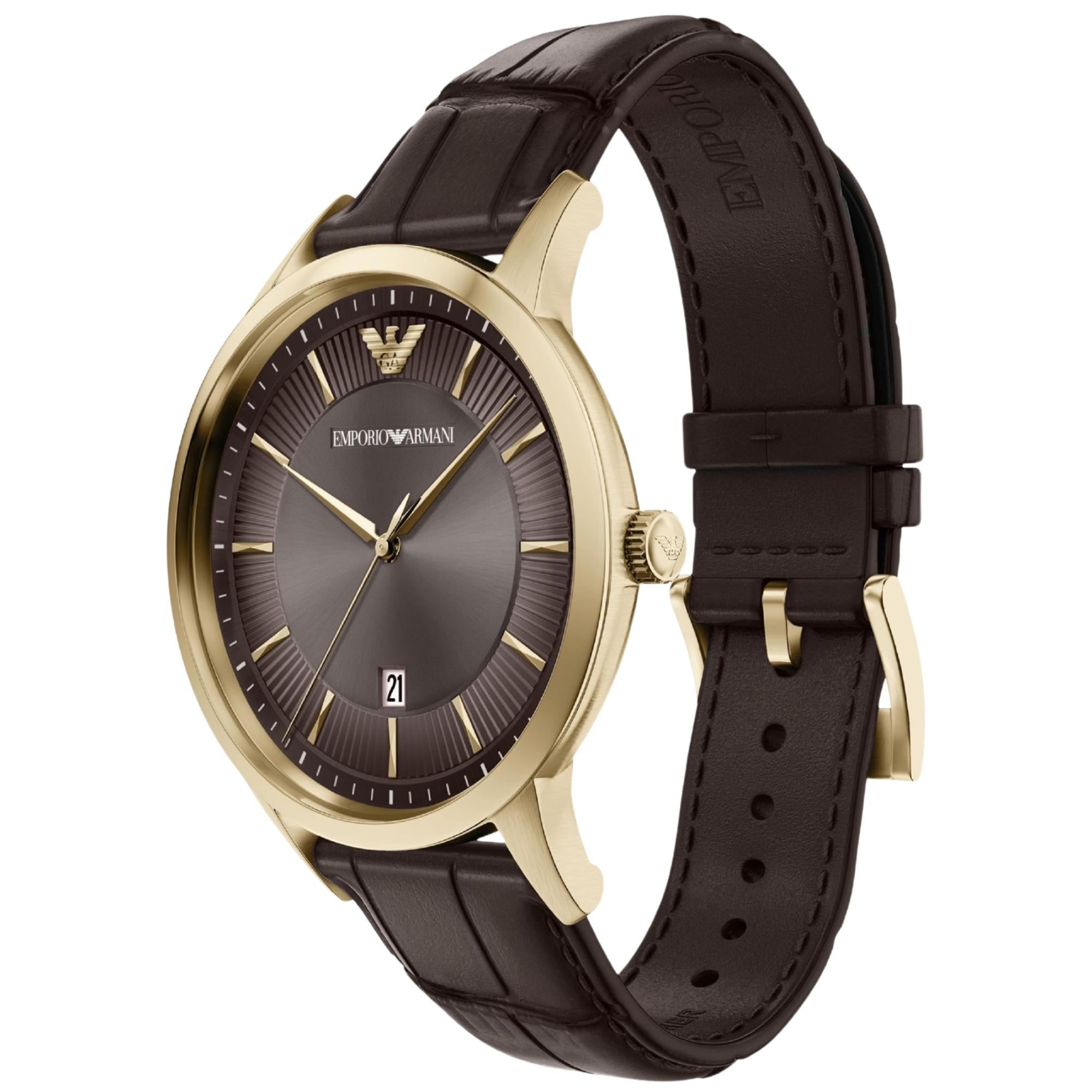 Emporio Armani Archetipo 39mm Brown Dial Leather Mens Quartz Watch AR11824