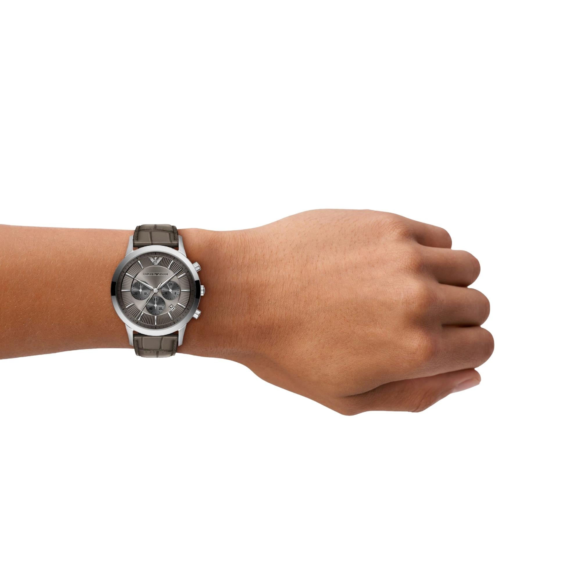 Emporio Armani Archetipo 43mm Grey Dial Leather Mens Quartz Watch AR11821